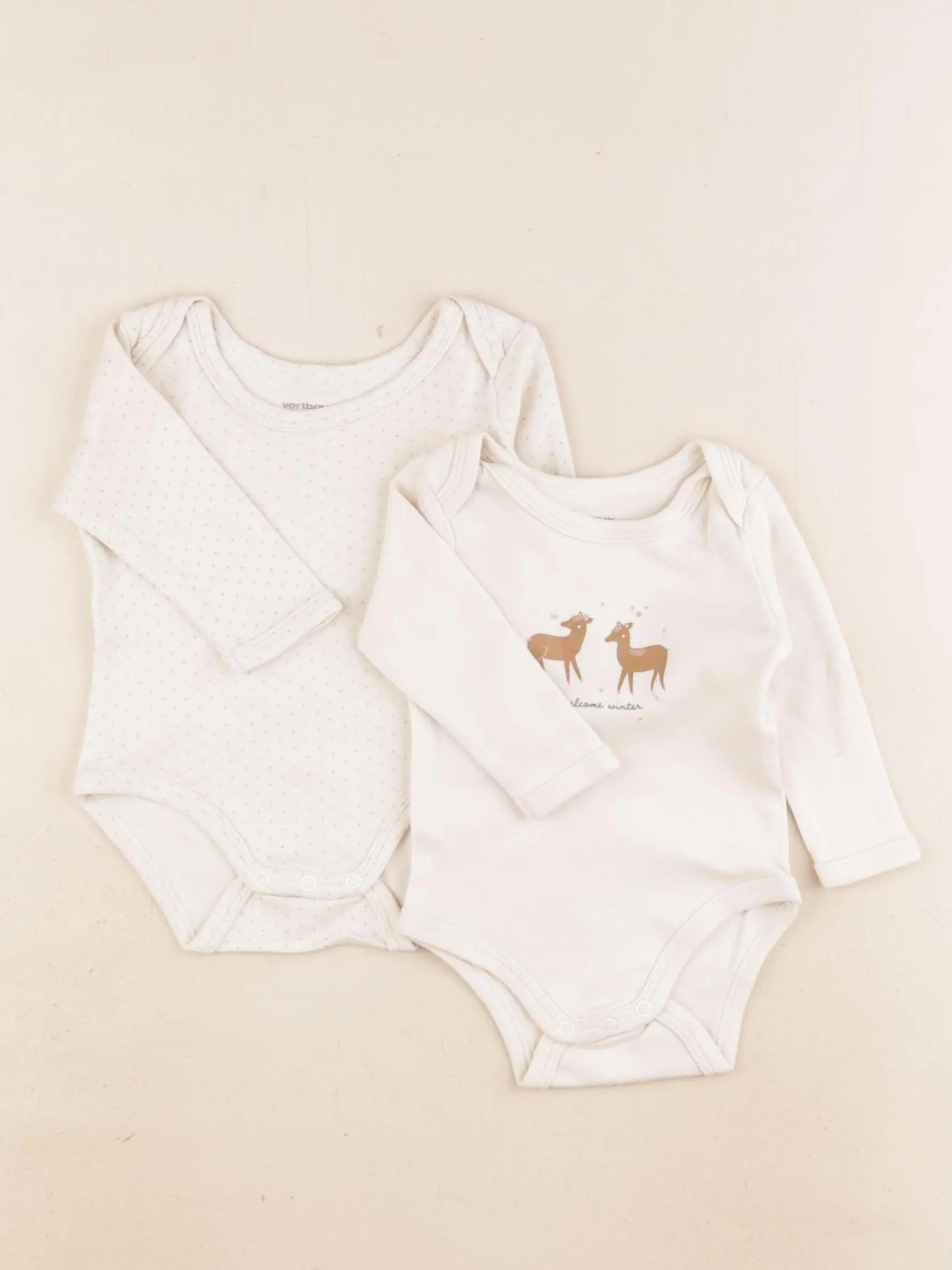 Vertbaudet - lot de 2 bodies en coton beige - 3 mois