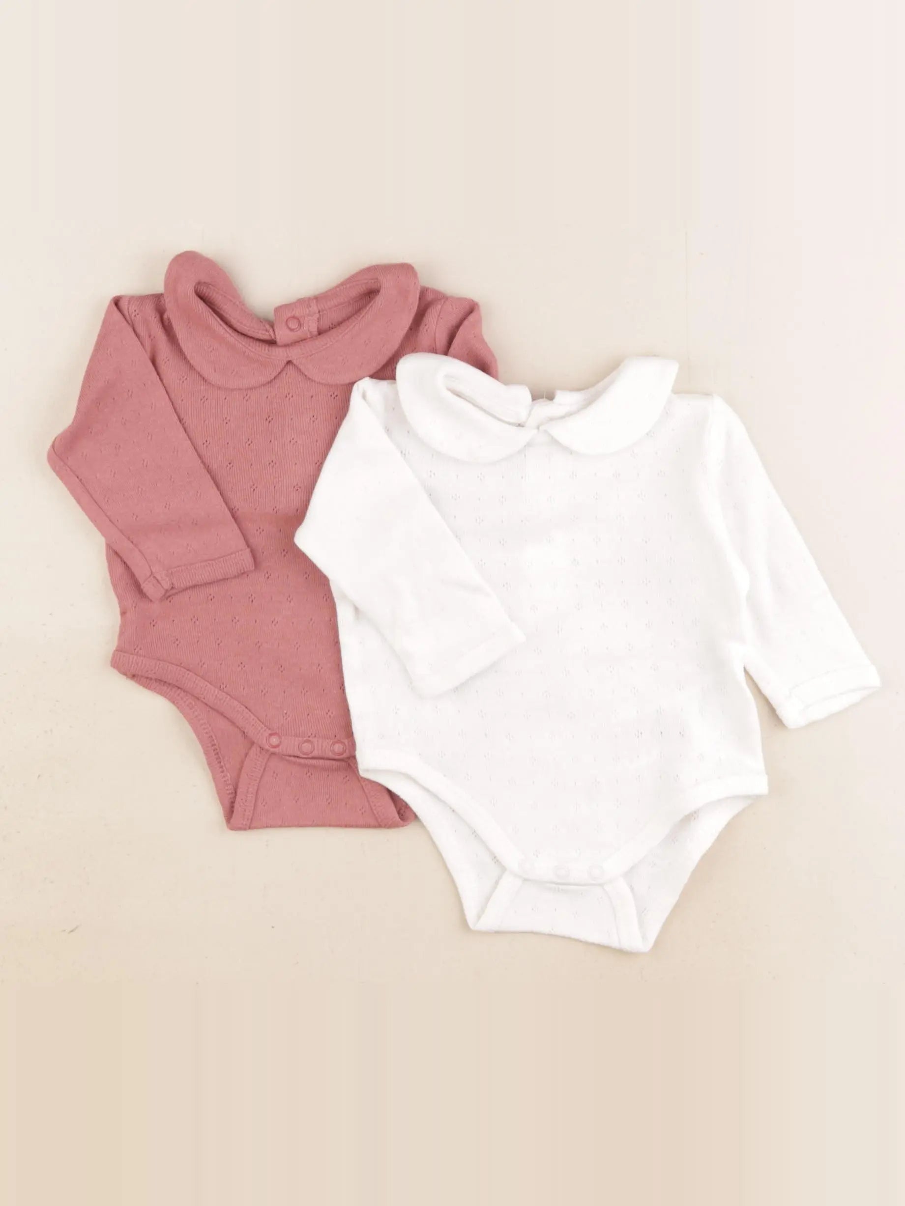 Vertbaudet - lot de 2 bodies en coton blanc, rose - 1 mois