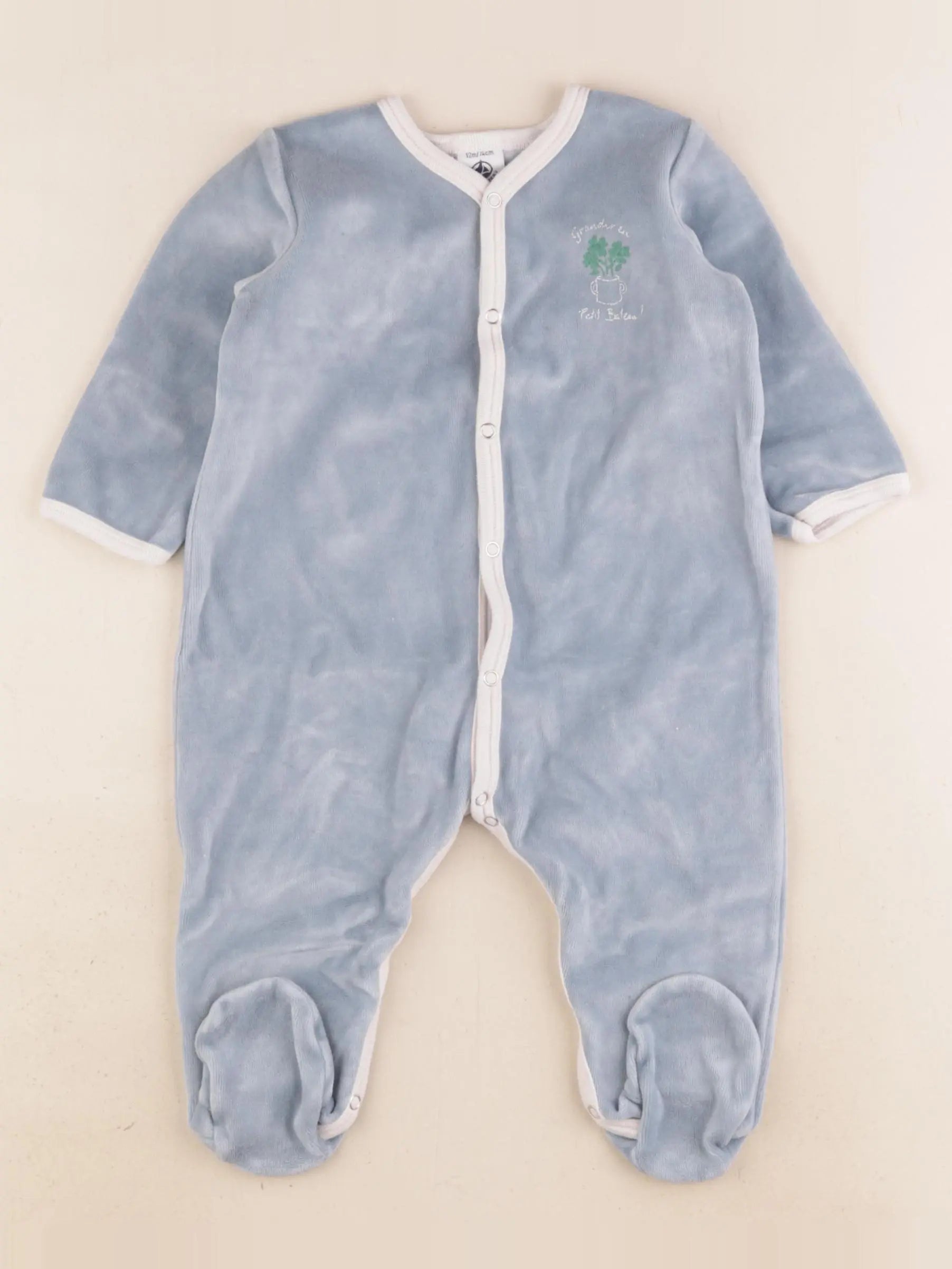 Petit Bateau - pyjama velours bleu - 12 mois