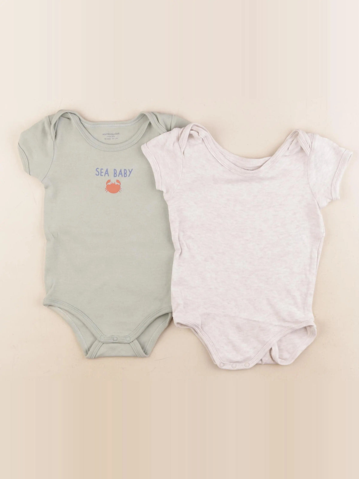 Vertbaudet - lot de 2 bodies en coton vert, beige - 18 mois