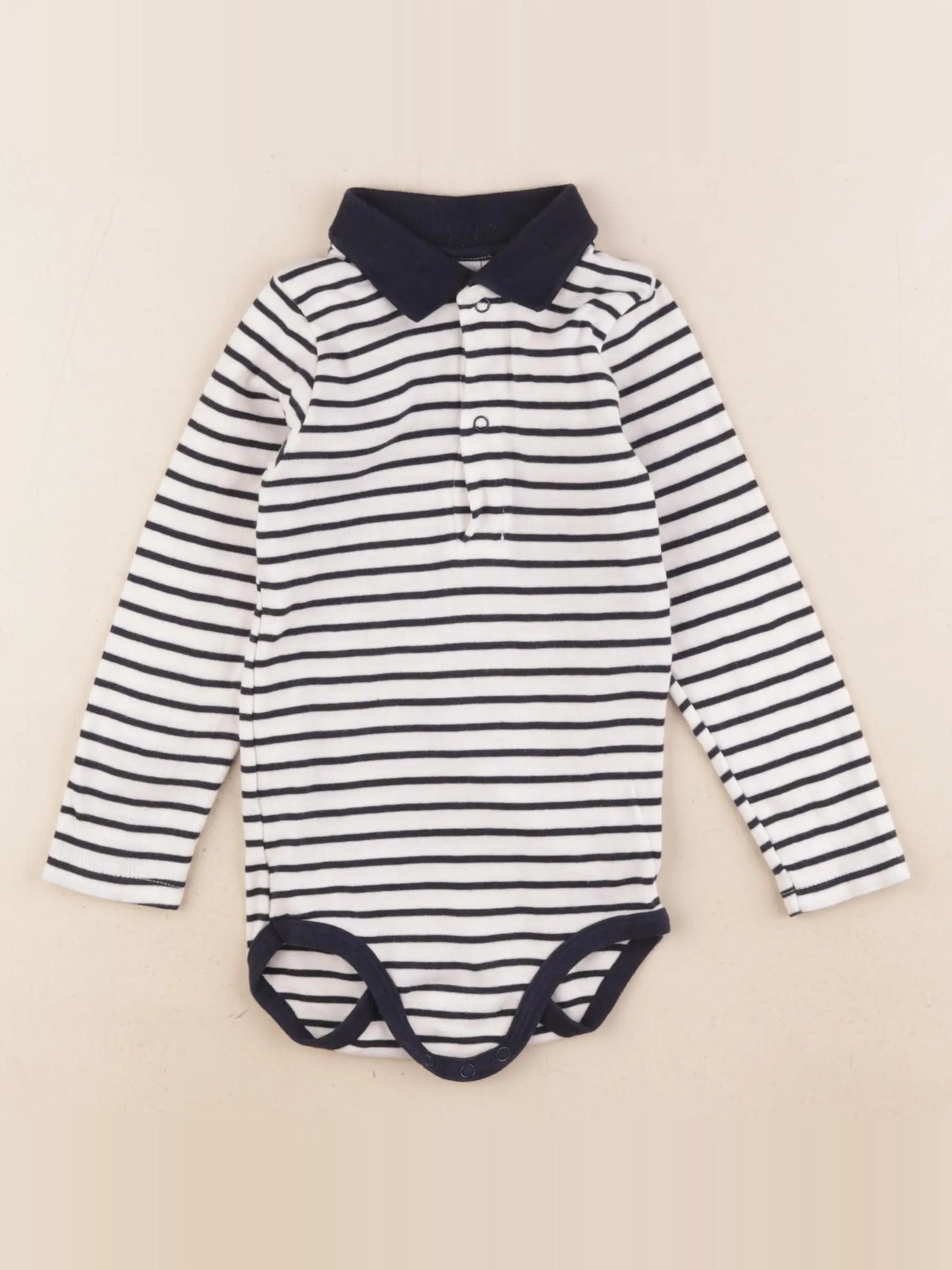 Petit Bateau - body à col blanc, bleu - 24 mois