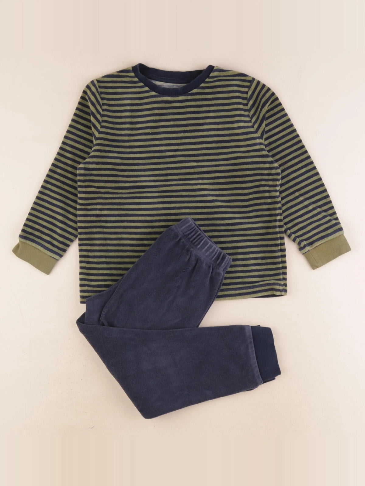 Vertbaudet - pyjama velours vert, bleu - 5 ans