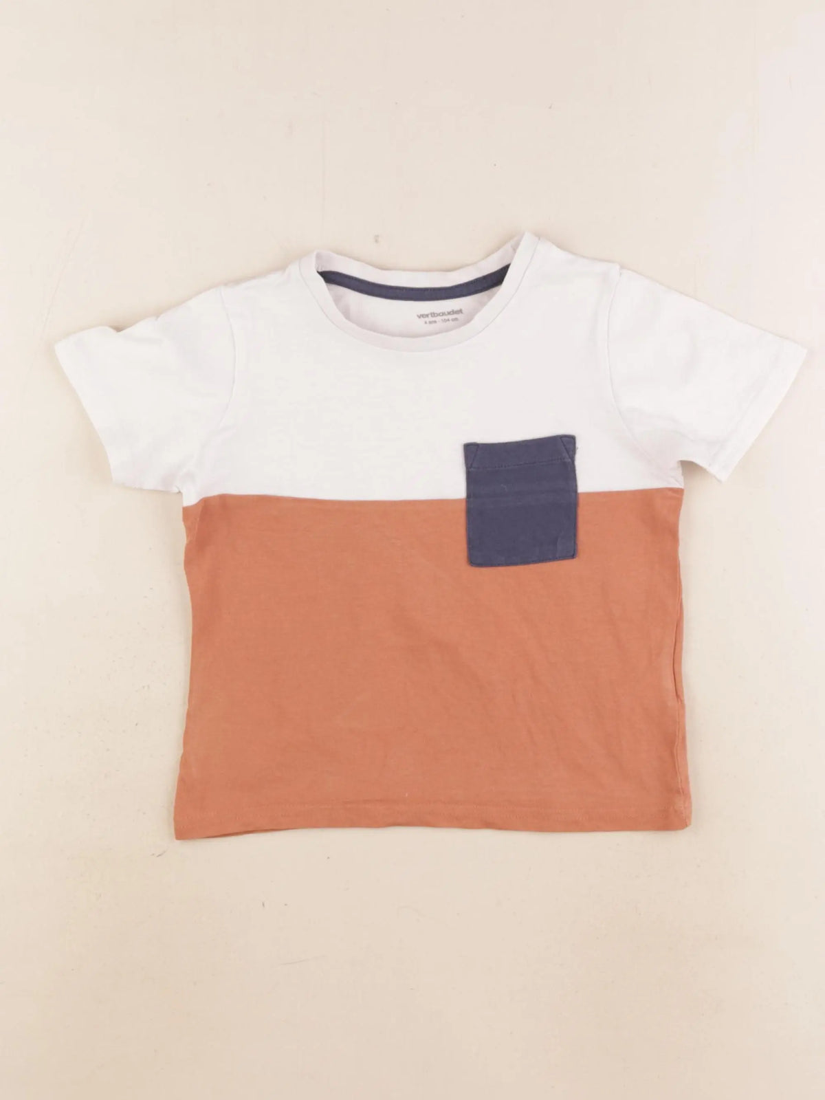Vertbaudet - tee-shirt marron, blanc - 4 ans