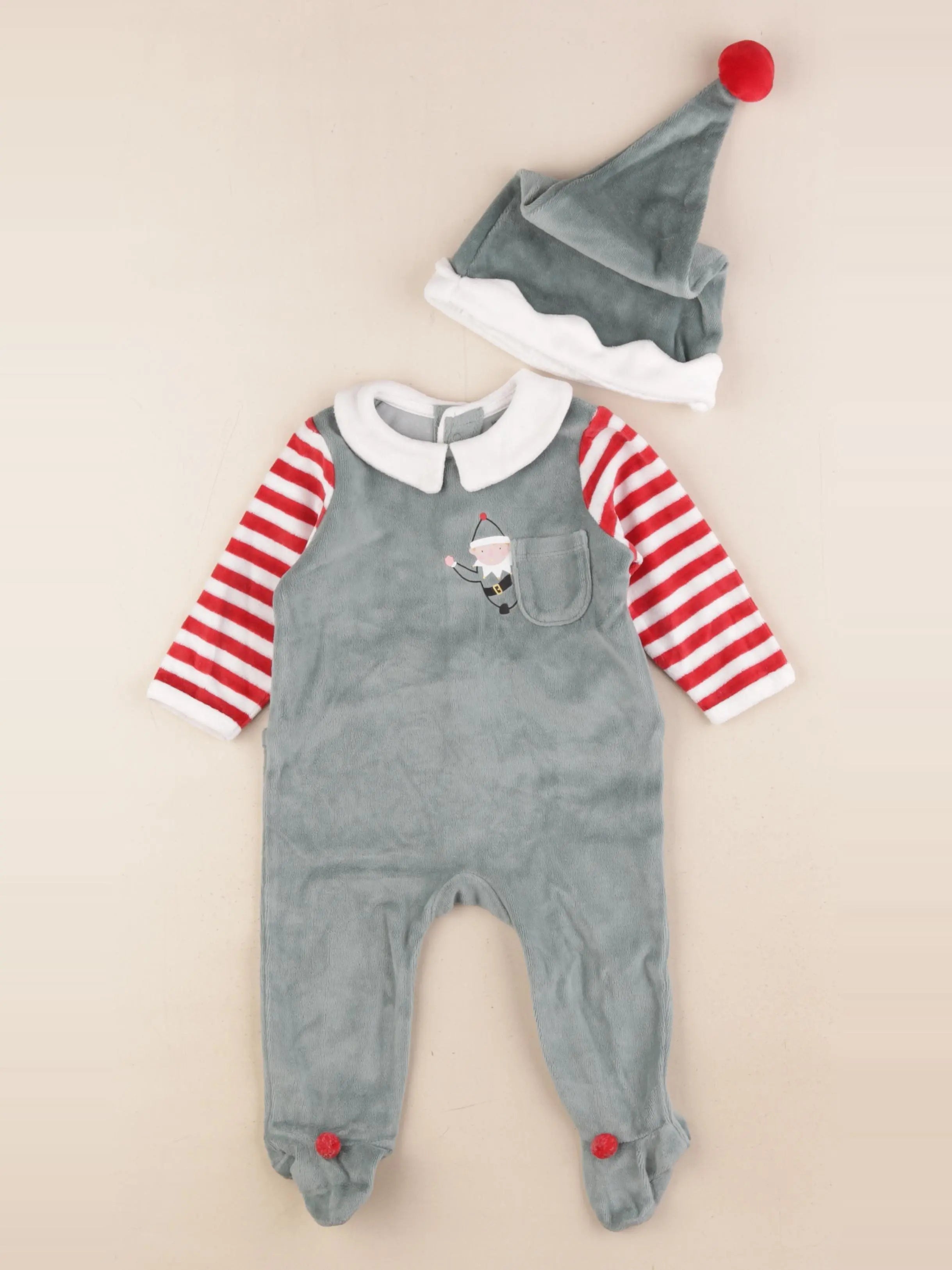 Vertbaudet - pyjama velours vert - 6 mois