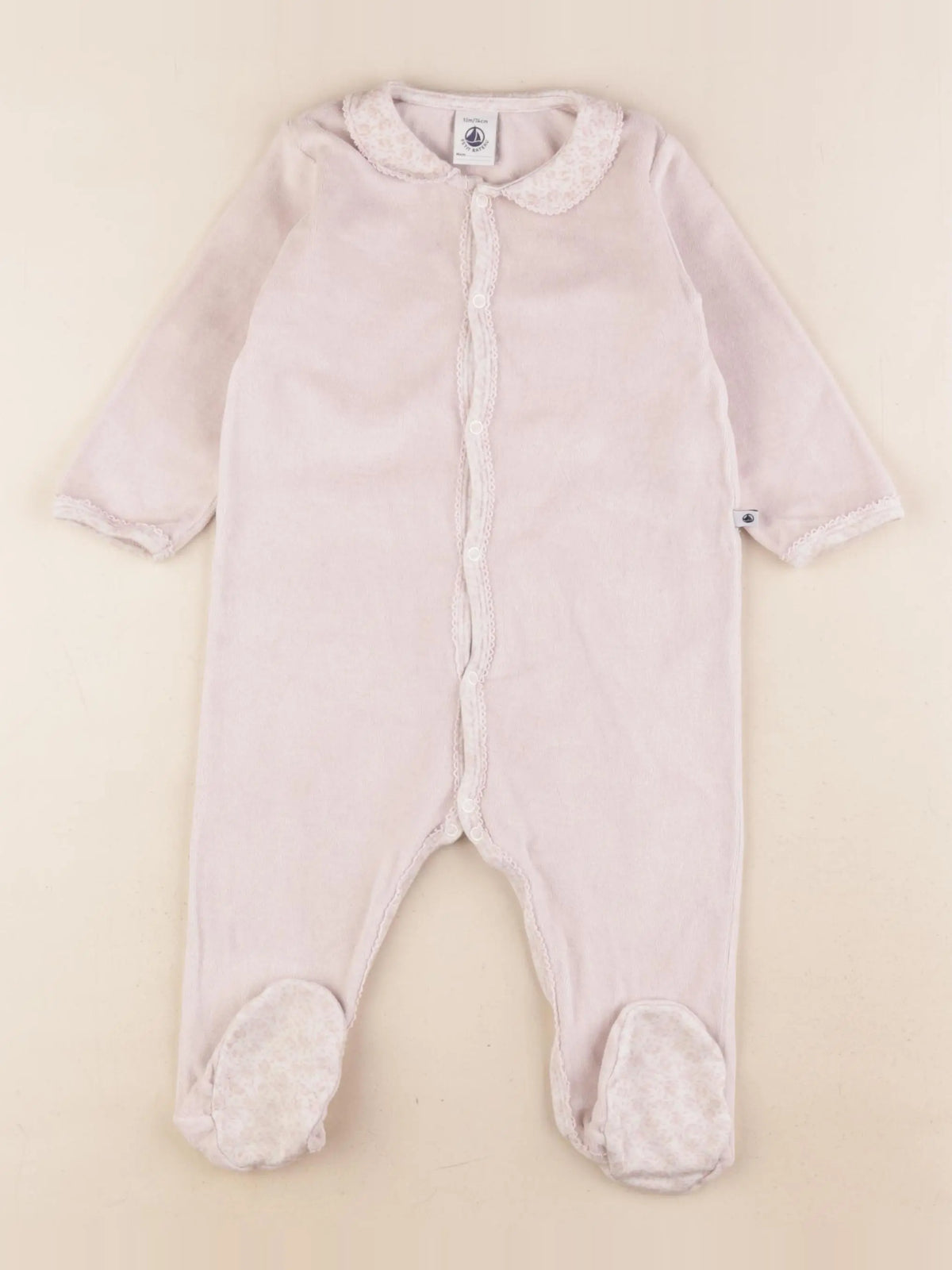 Petit Bateau - pyjama velours rose - 12 mois