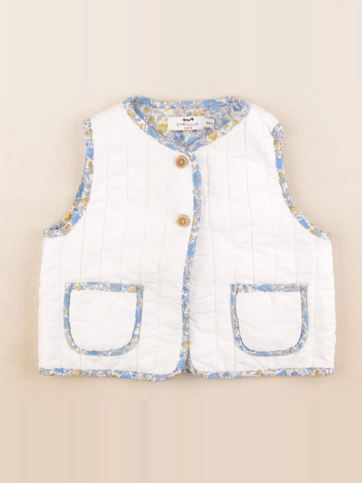 Cyrillus - gilet blanc, bleu - 24 mois
