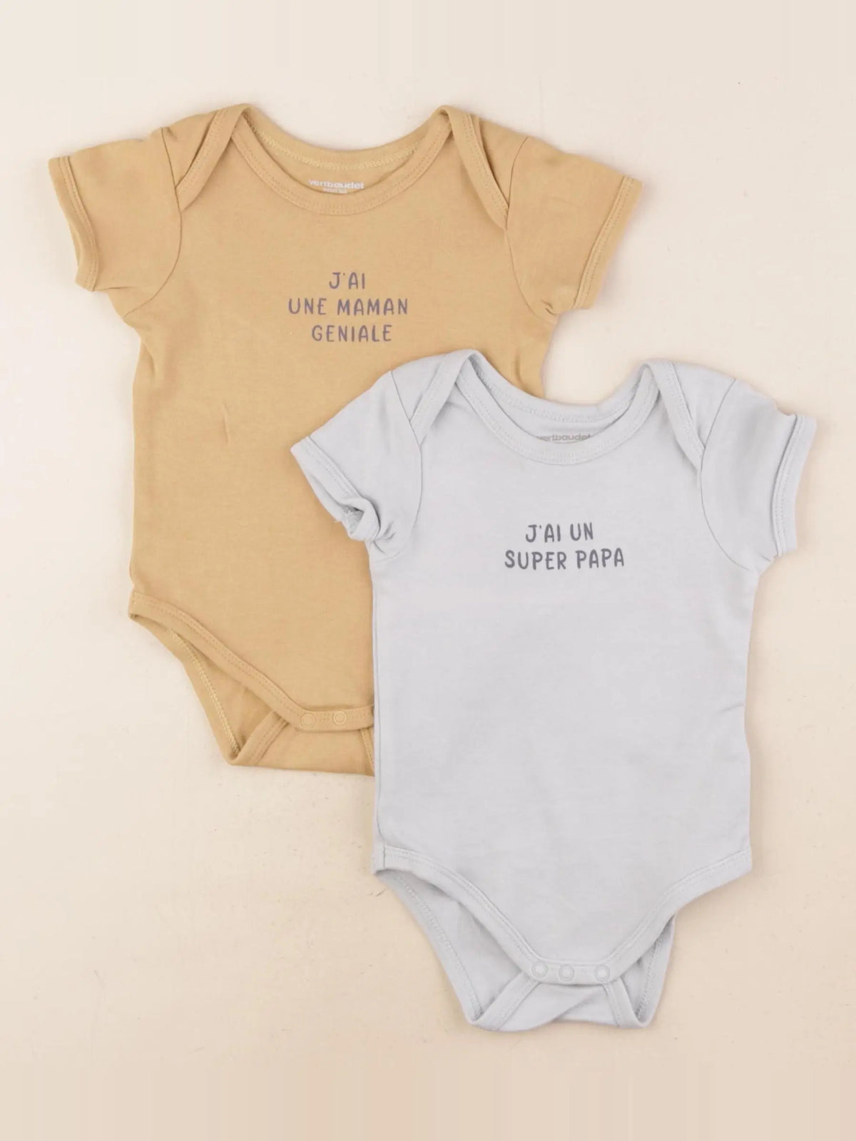 Vertbaudet - lot de 2 bodies en coton bleu, marron - 9 mois
