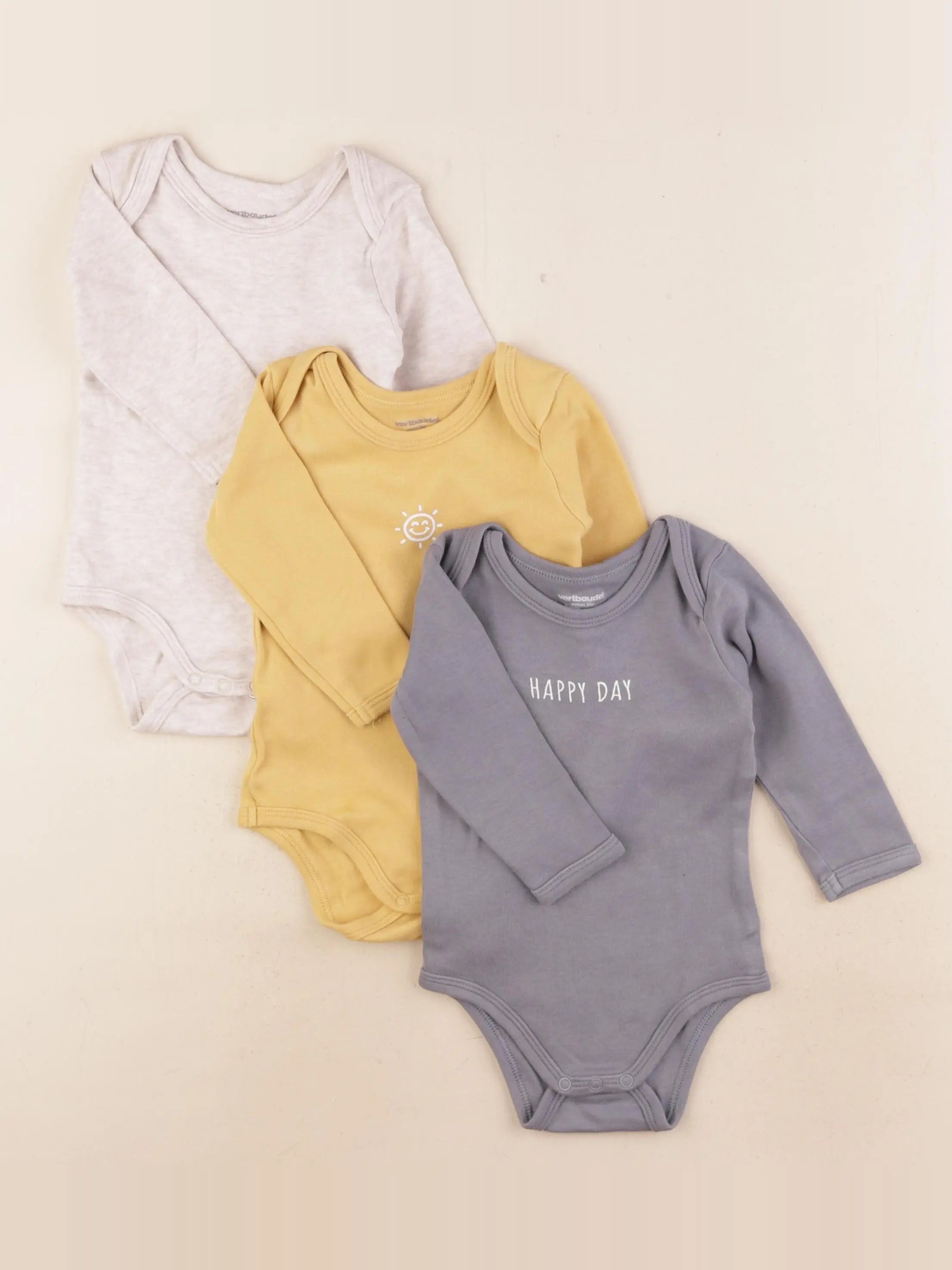 Vertbaudet - lot de 3 bodies en coton multicolore - 9 mois
