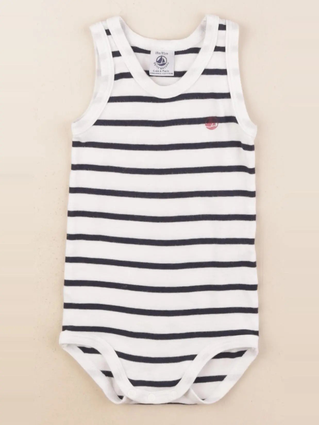 Petit Bateau - body blanc, bleu - 18 mois