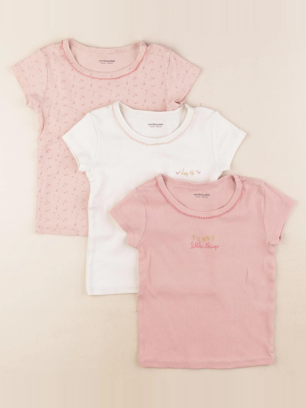 Vertbaudet - lot de 3 maillots de corps rose, beige - 4 ans