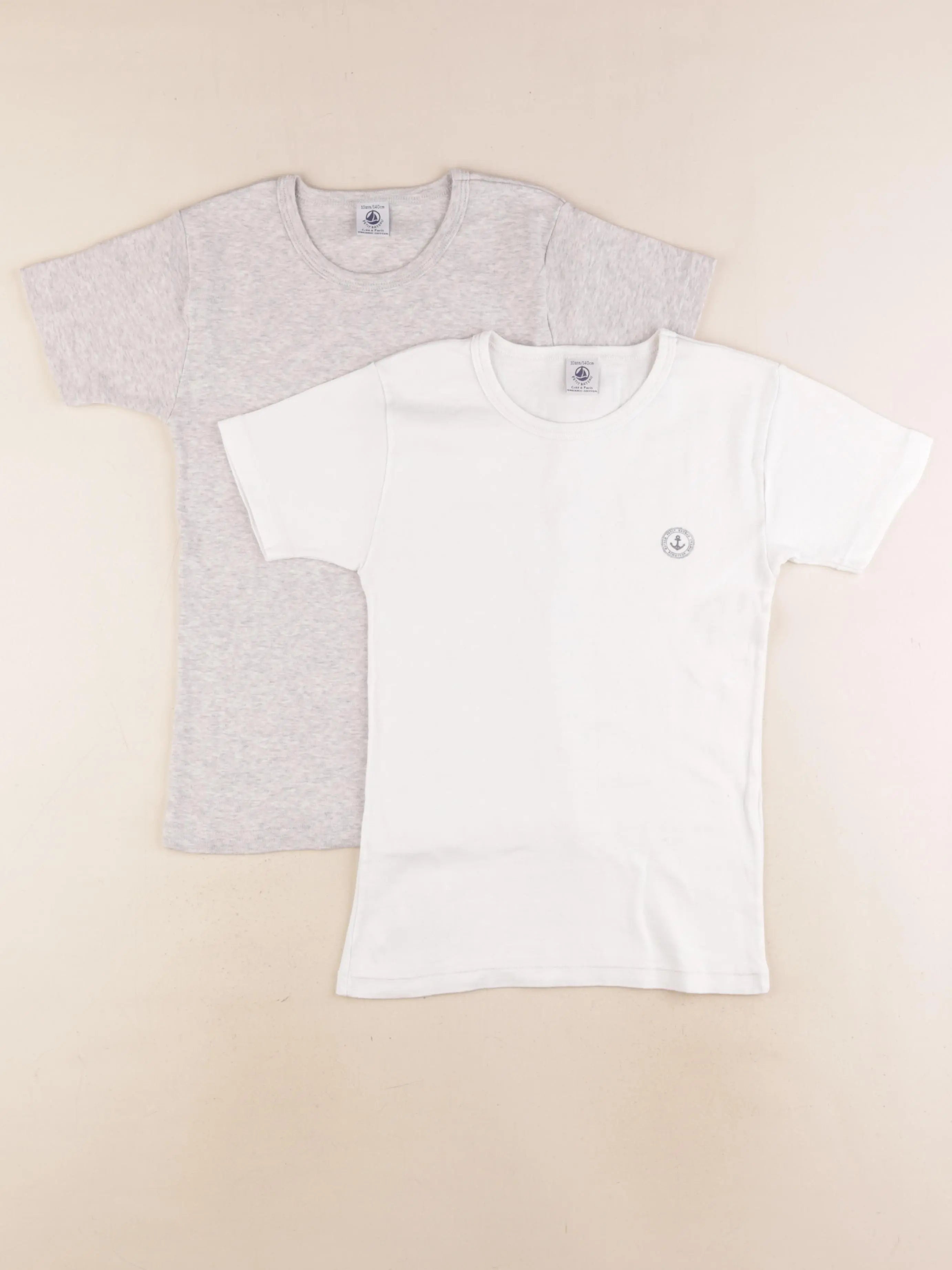 Petit Bateau - maillot de corps blanc, gris - 10 ans