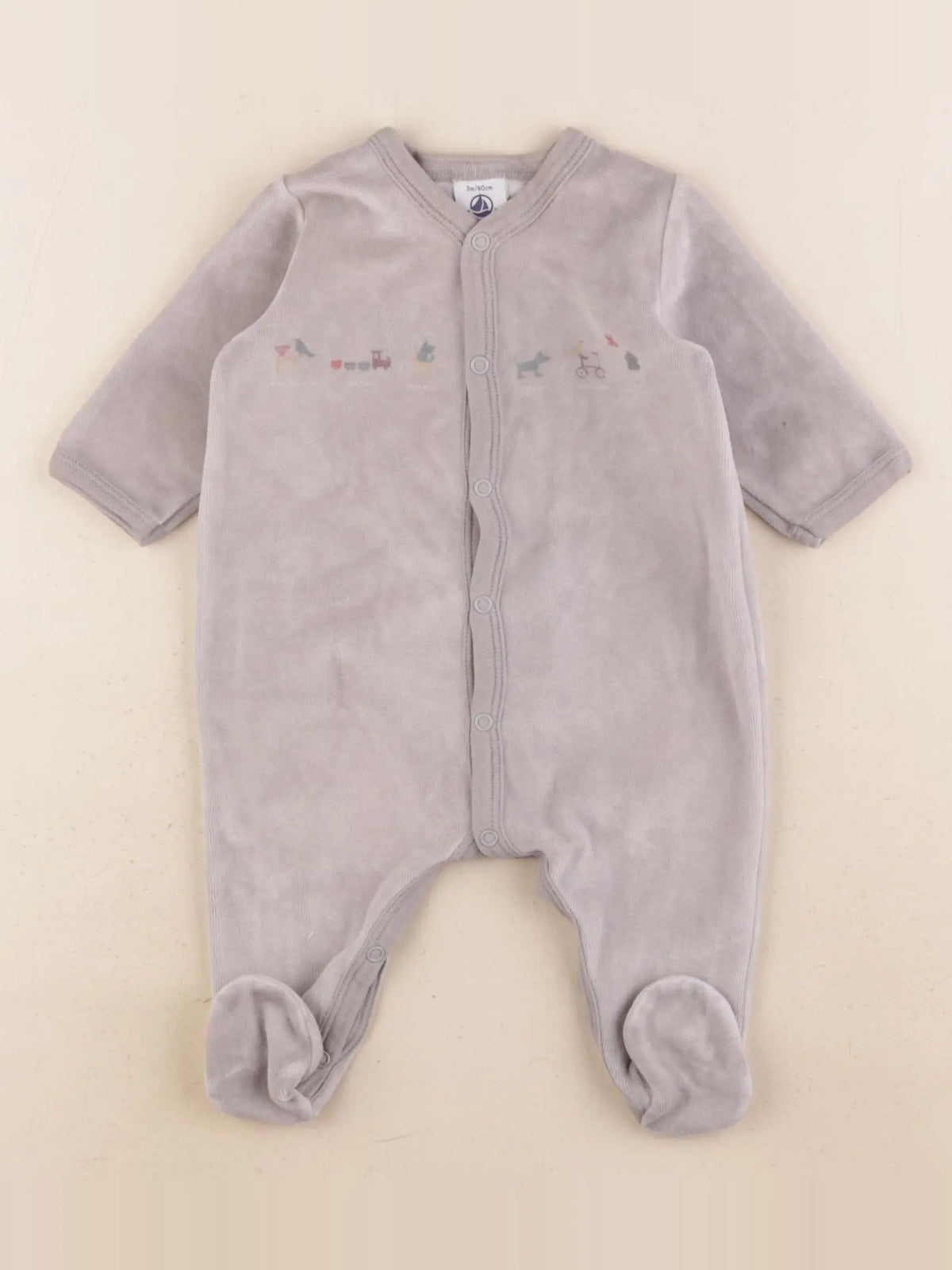 Petit Bateau - pyjama velours gris - 3 mois