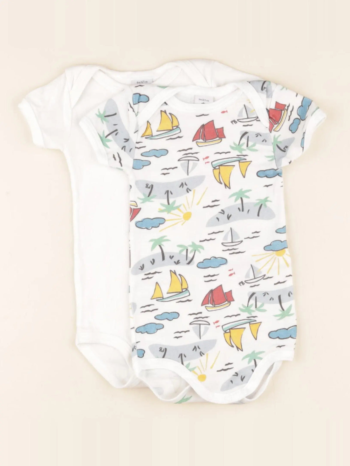 Petit Bateau - lot de 2 bodies en coton blanc, multicolore - 6 mois