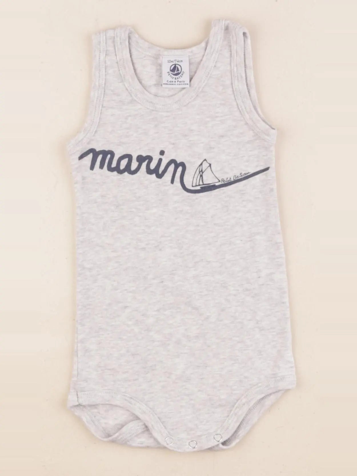 Petit Bateau - body gris - 12 mois