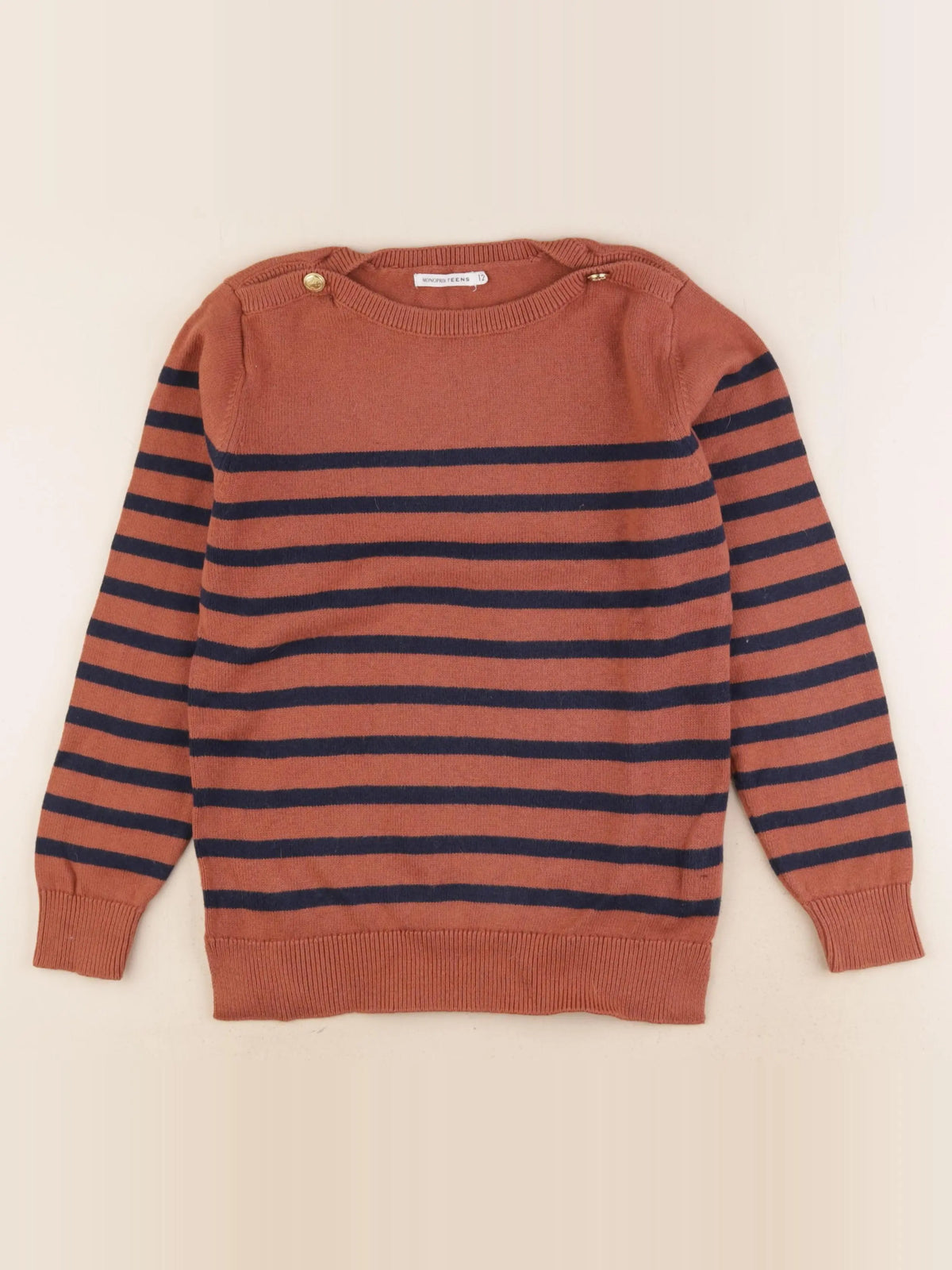Monoprix - pull bleu, marron - 12 ans