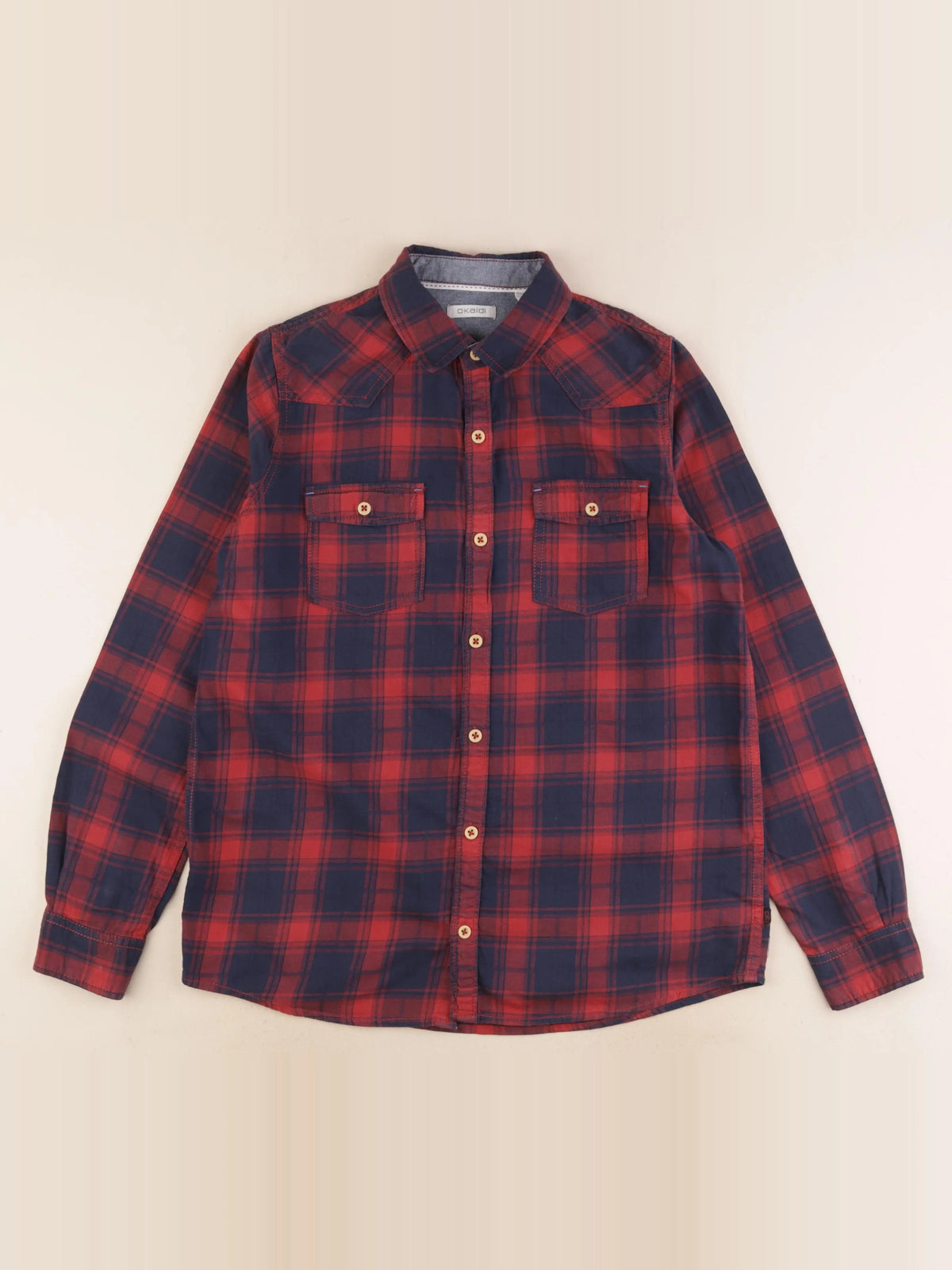 Okaidi - chemise bleu, rouge - 14 ans