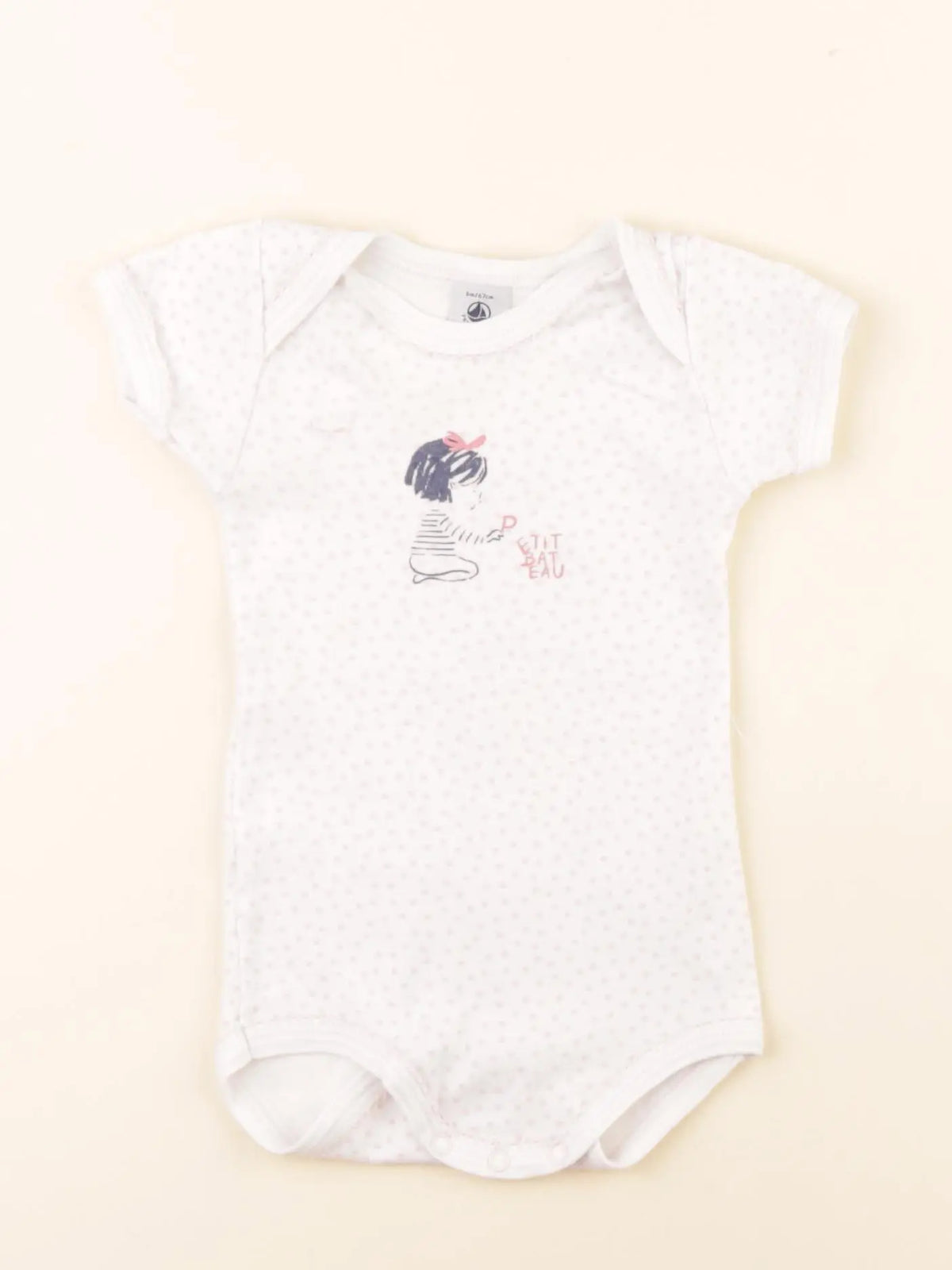 Petit Bateau - body blanc, rose - 6 mois