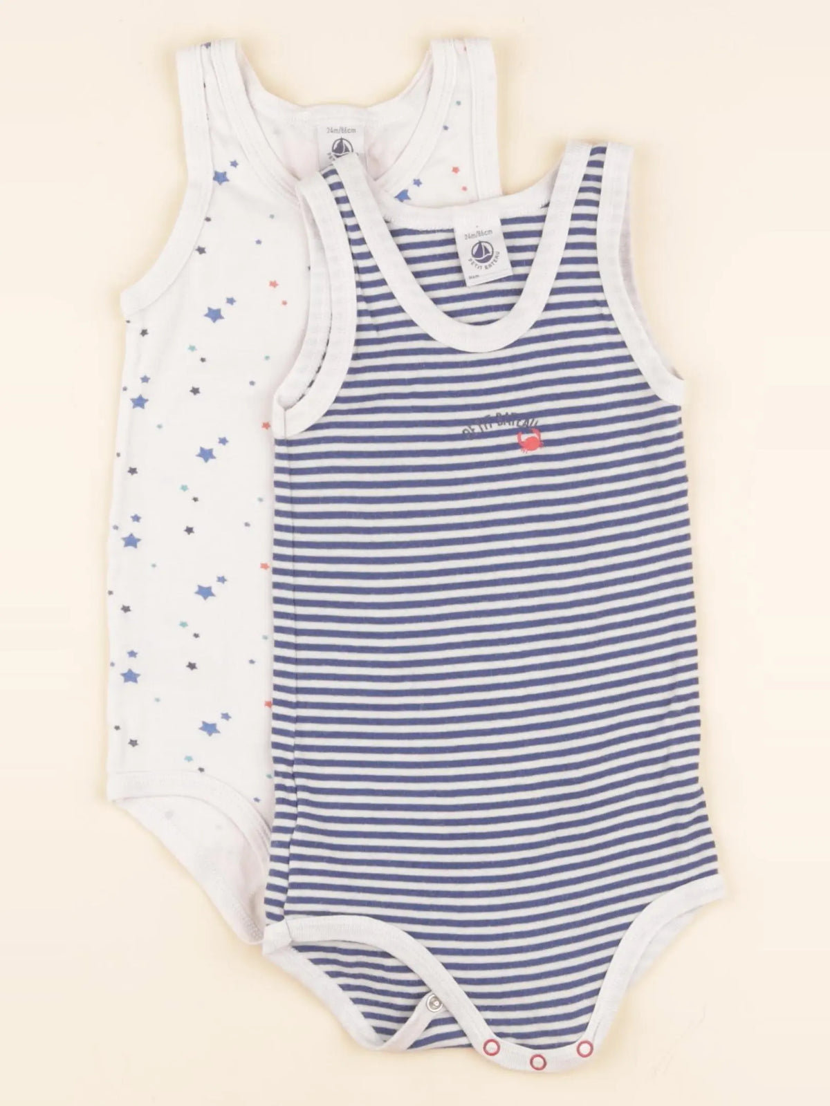Lot de 2 bodies en coton bleu, blanc