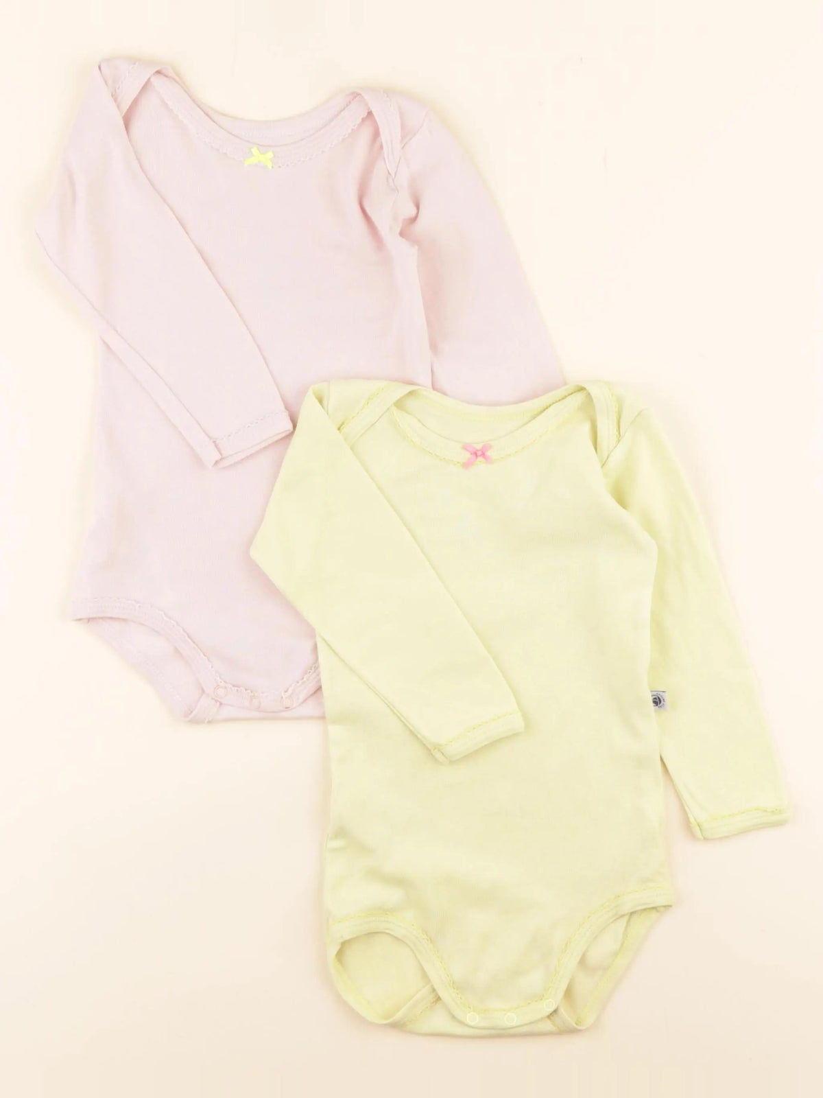 Petit Bateau - lot de 2 bodies en coton rose, jaune - 18 mois