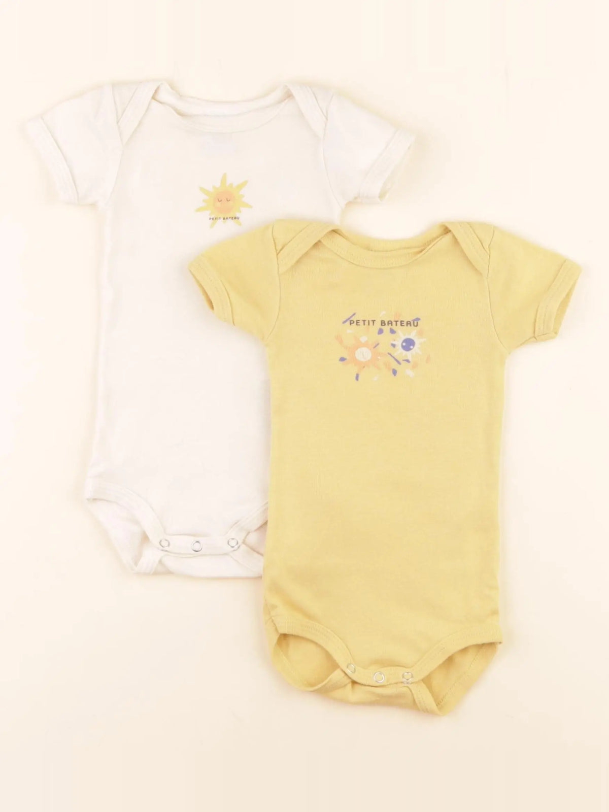Petit Bateau - lot de 2 bodies en coton blanc, jaune - 3 mois