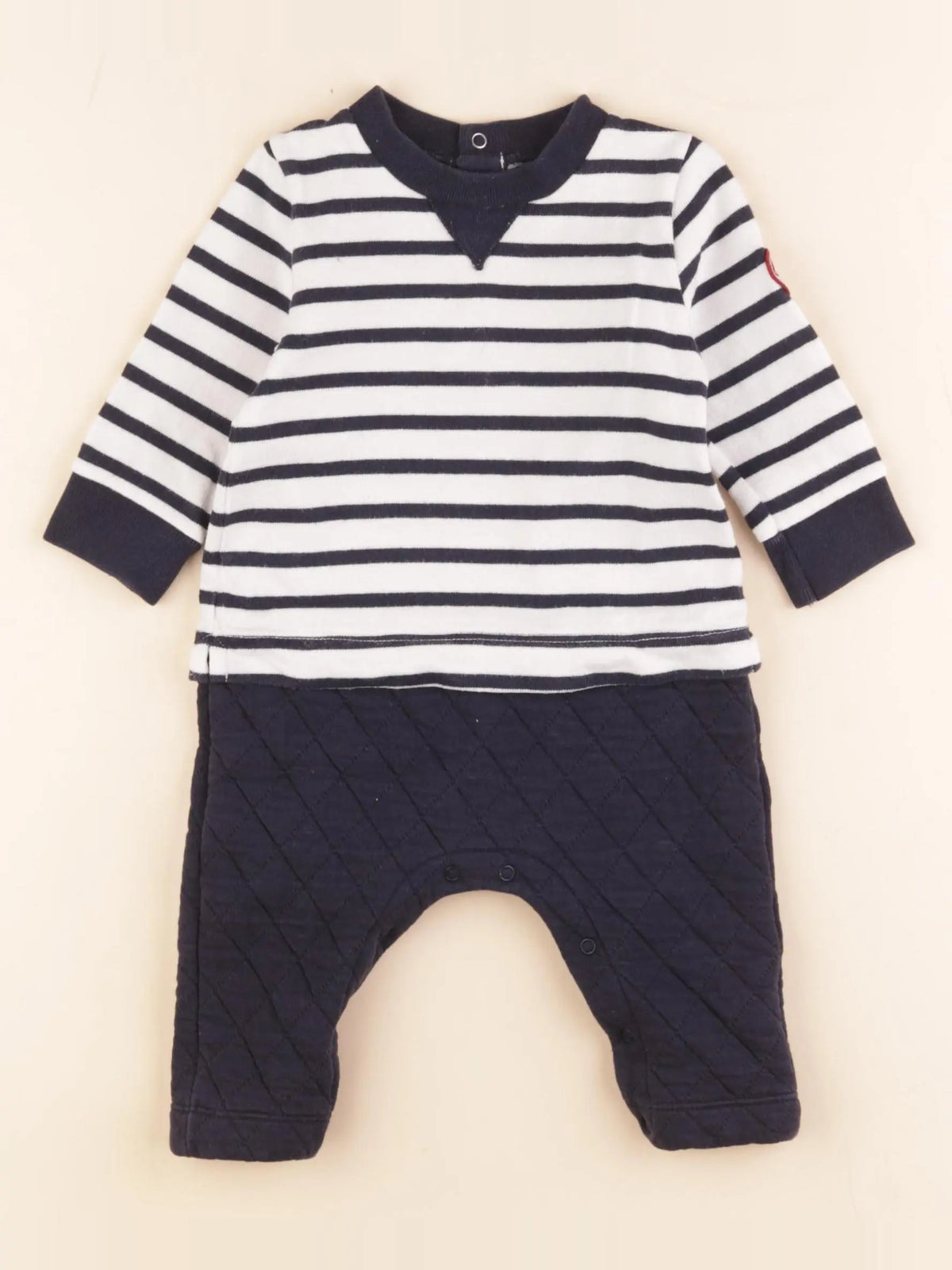 Petit Bateau - combinaison bleu, blanc - 6 mois