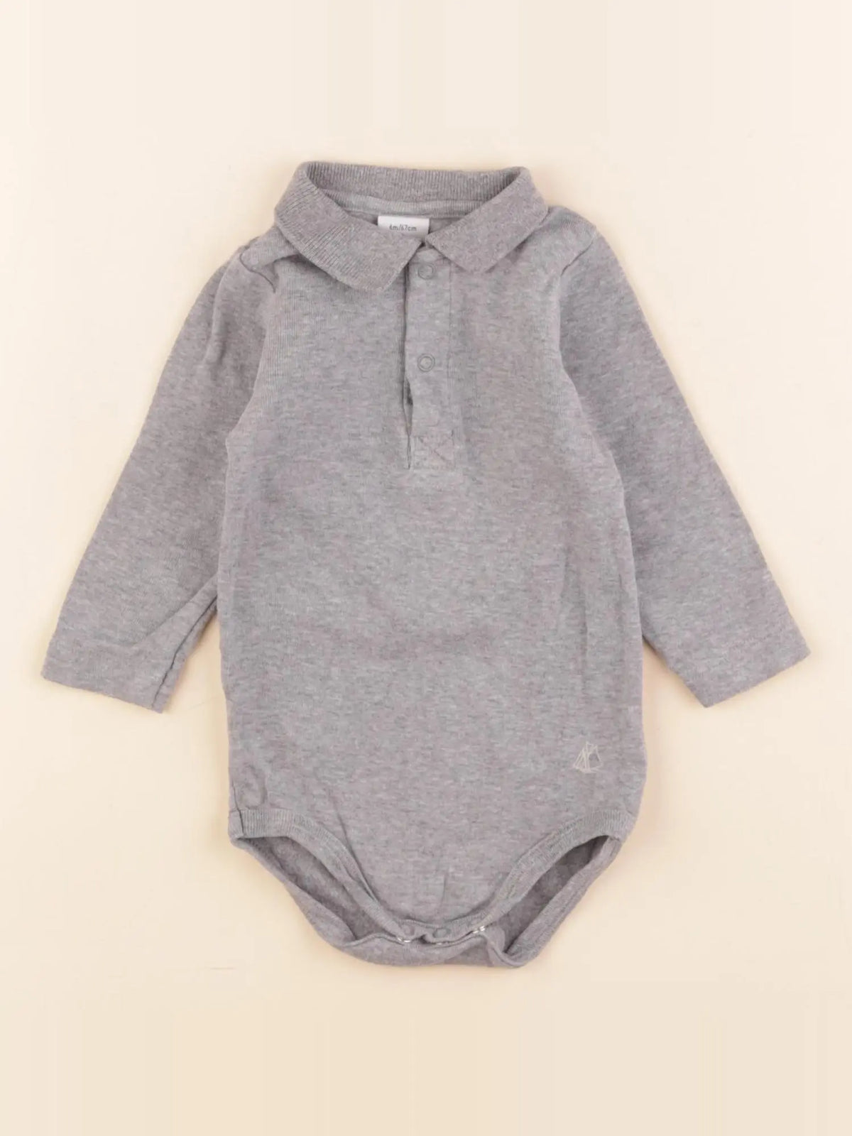 Petit Bateau - body à col gris - 6 mois