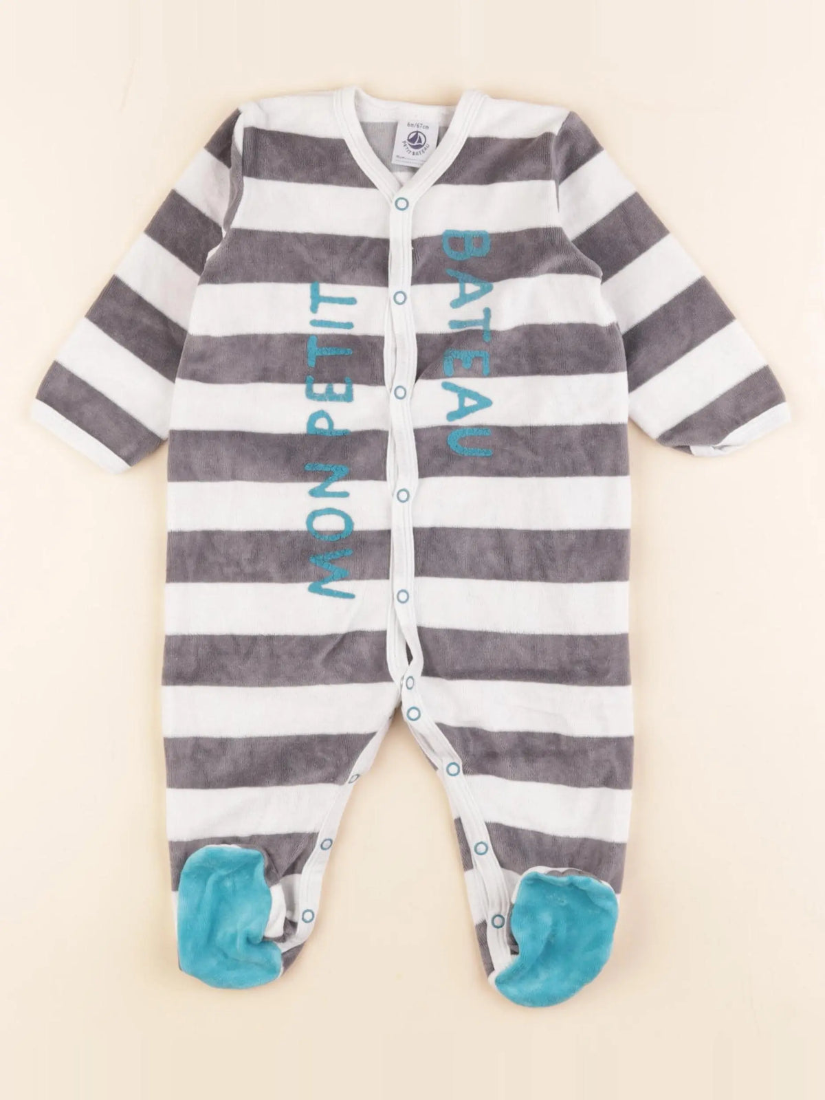 Petit Bateau - pyjama velours blanc, gris - 6 mois