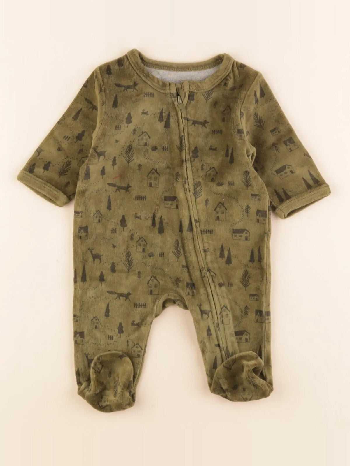 Vertbaudet - pyjama velours vert - 1 mois