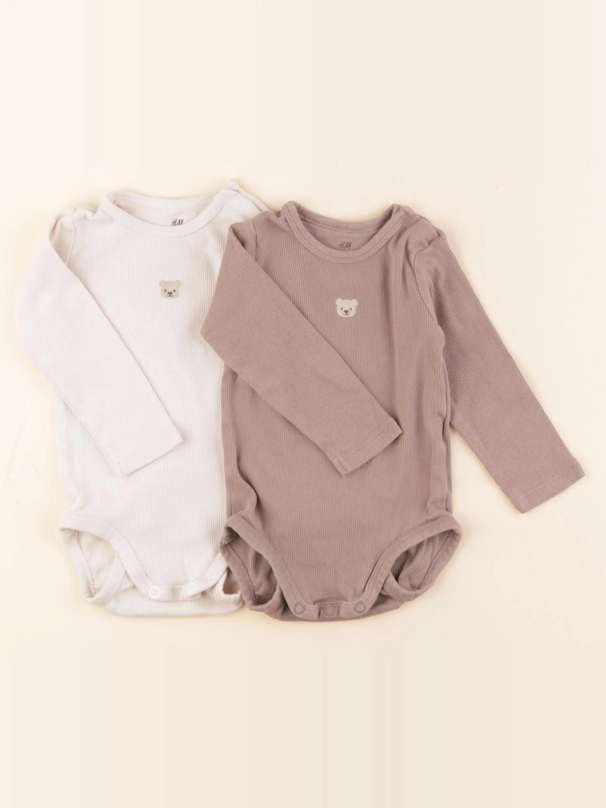 H&M - lot de 2 bodies en coton marron, beige - 4/6 mois