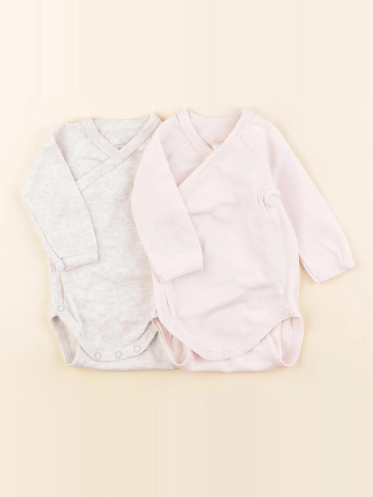 Petit Bateau - lot de 2 bodies en coton gris, rose - 1 mois
