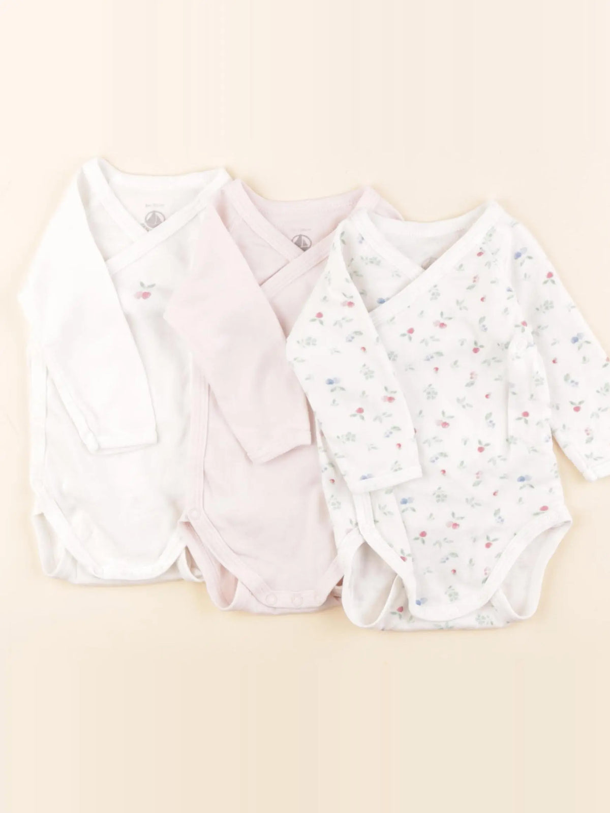 Petit Bateau - lot de 3 bodies en coton rose, blanc - 3 mois