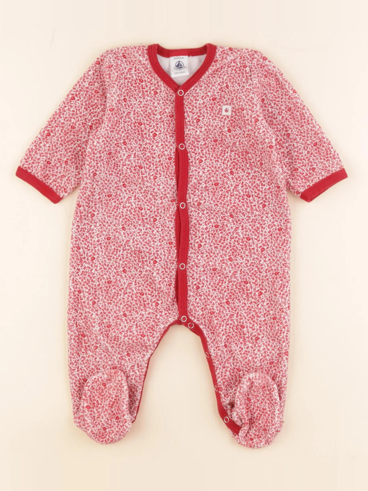 Petit Bateau - pyjama velours rouge - 6 mois