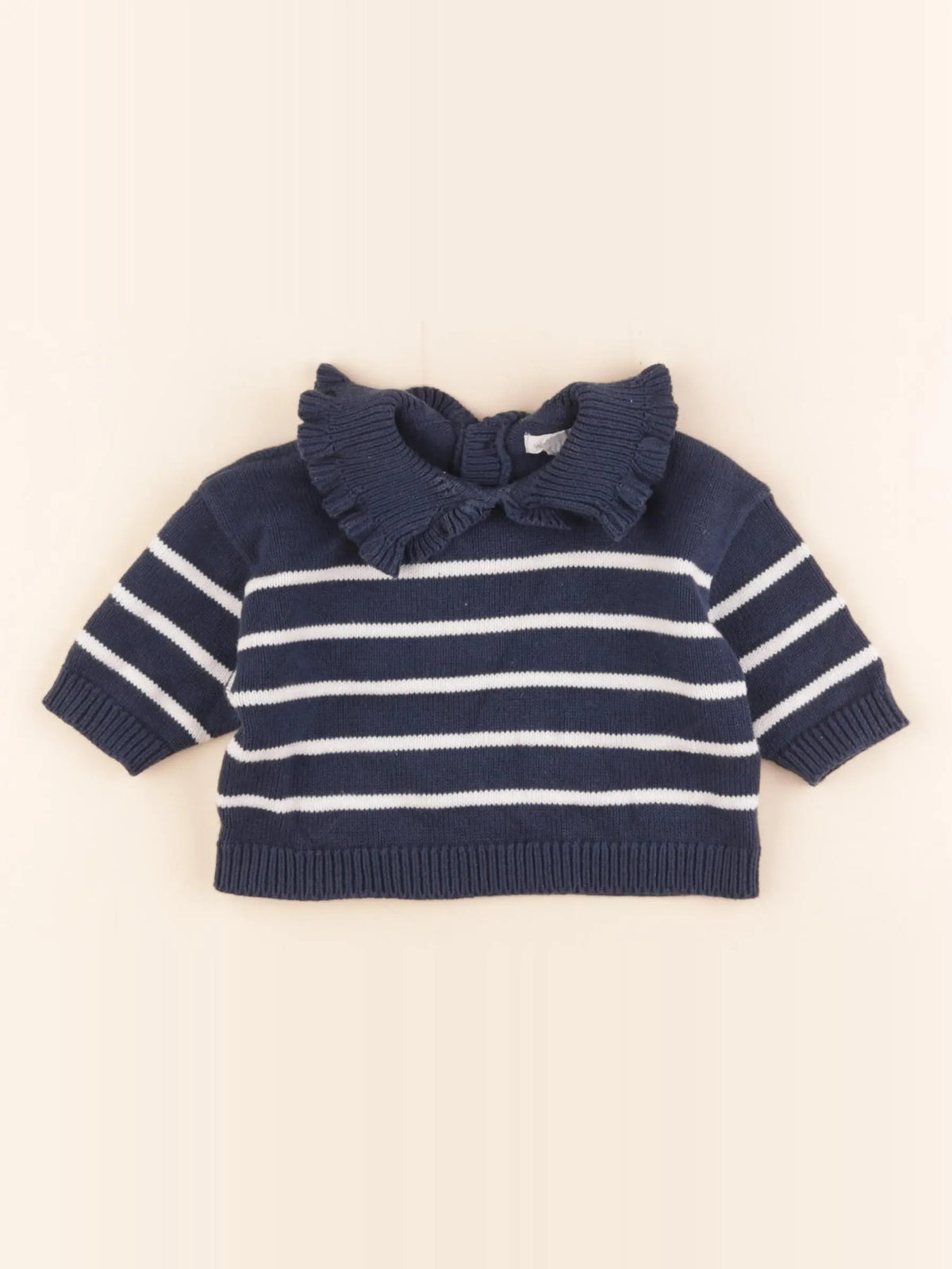Vertbaudet - pull blanc, bleu - 3 mois