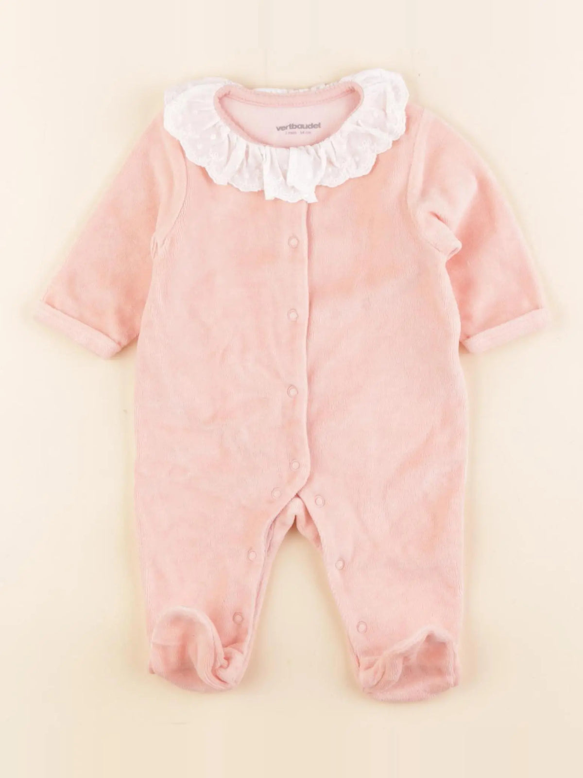 Vertbaudet - pyjama velours rose - 1 mois