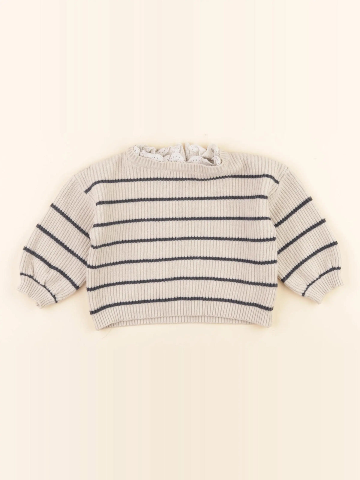 Vertbaudet - pull beige, bleu - 6 mois