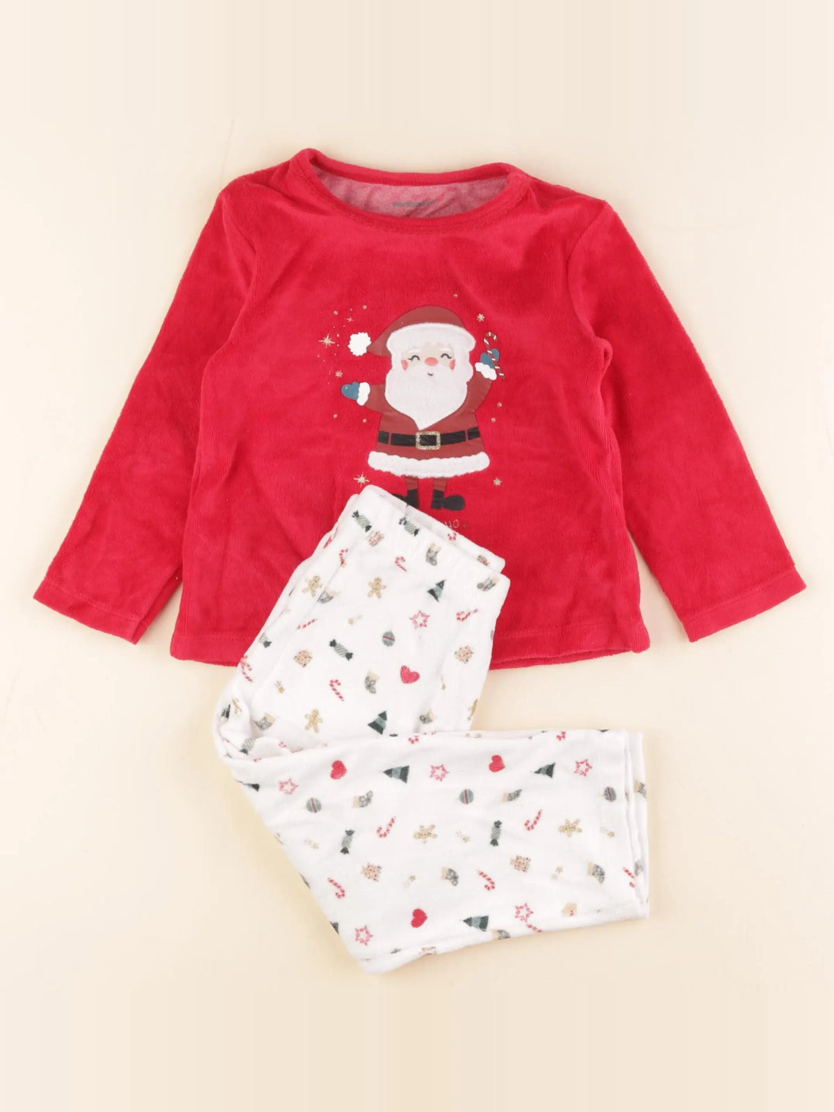 Vertbaudet - pyjama velours blanc, rouge - 3 ans