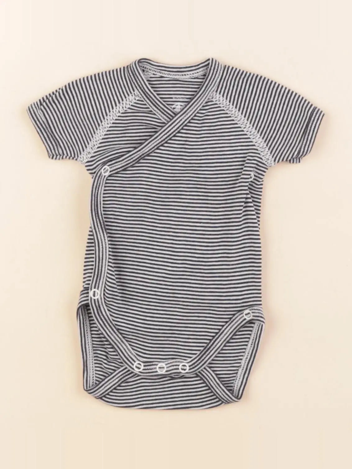Petit Bateau - body blanc, bleu - 0 mois