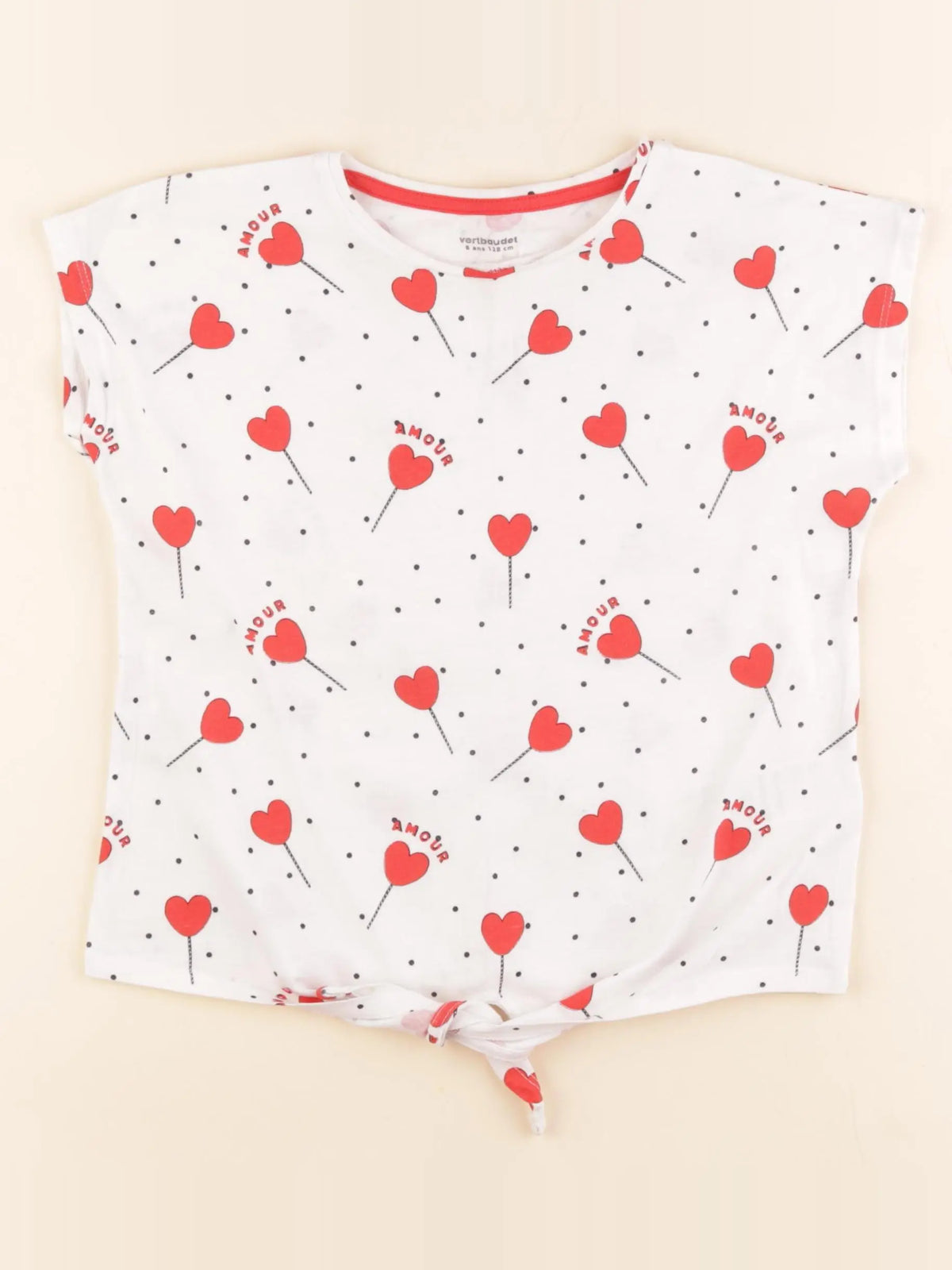 Vertbaudet - tee-shirt blanc, rouge - 8 ans