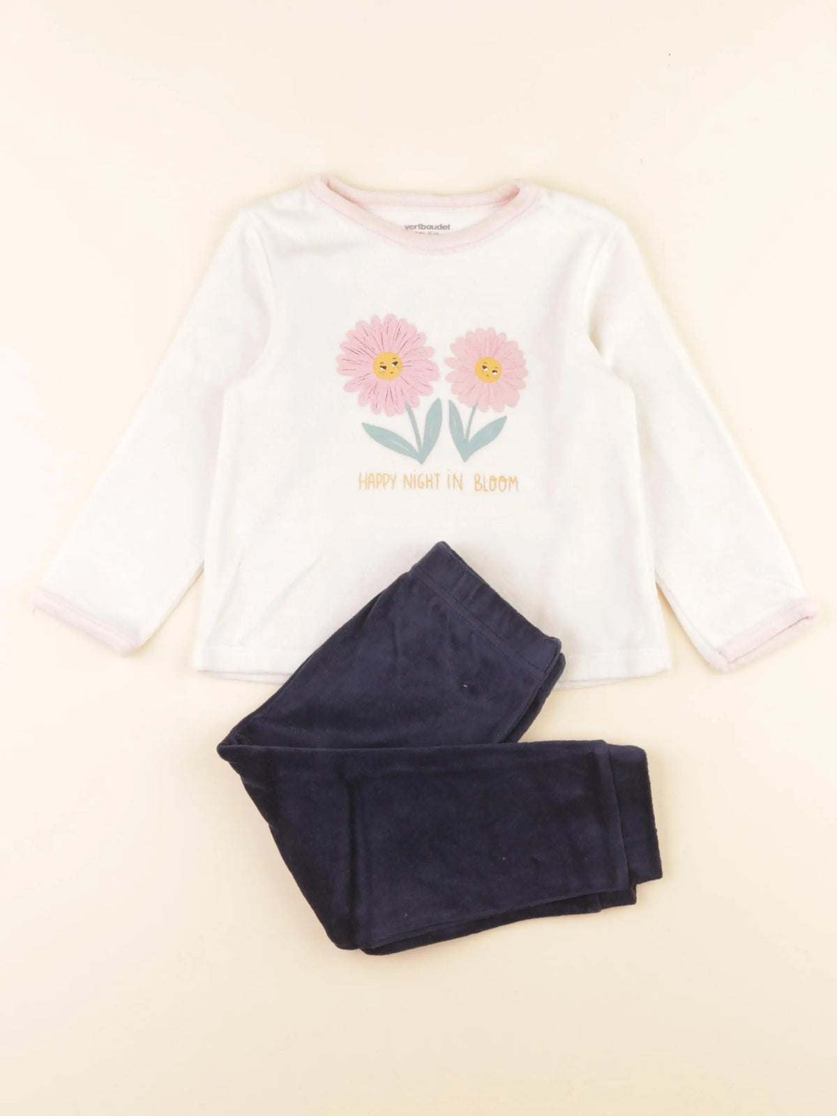 Vertbaudet - pyjama velours bleu, blanc - 3 ans
