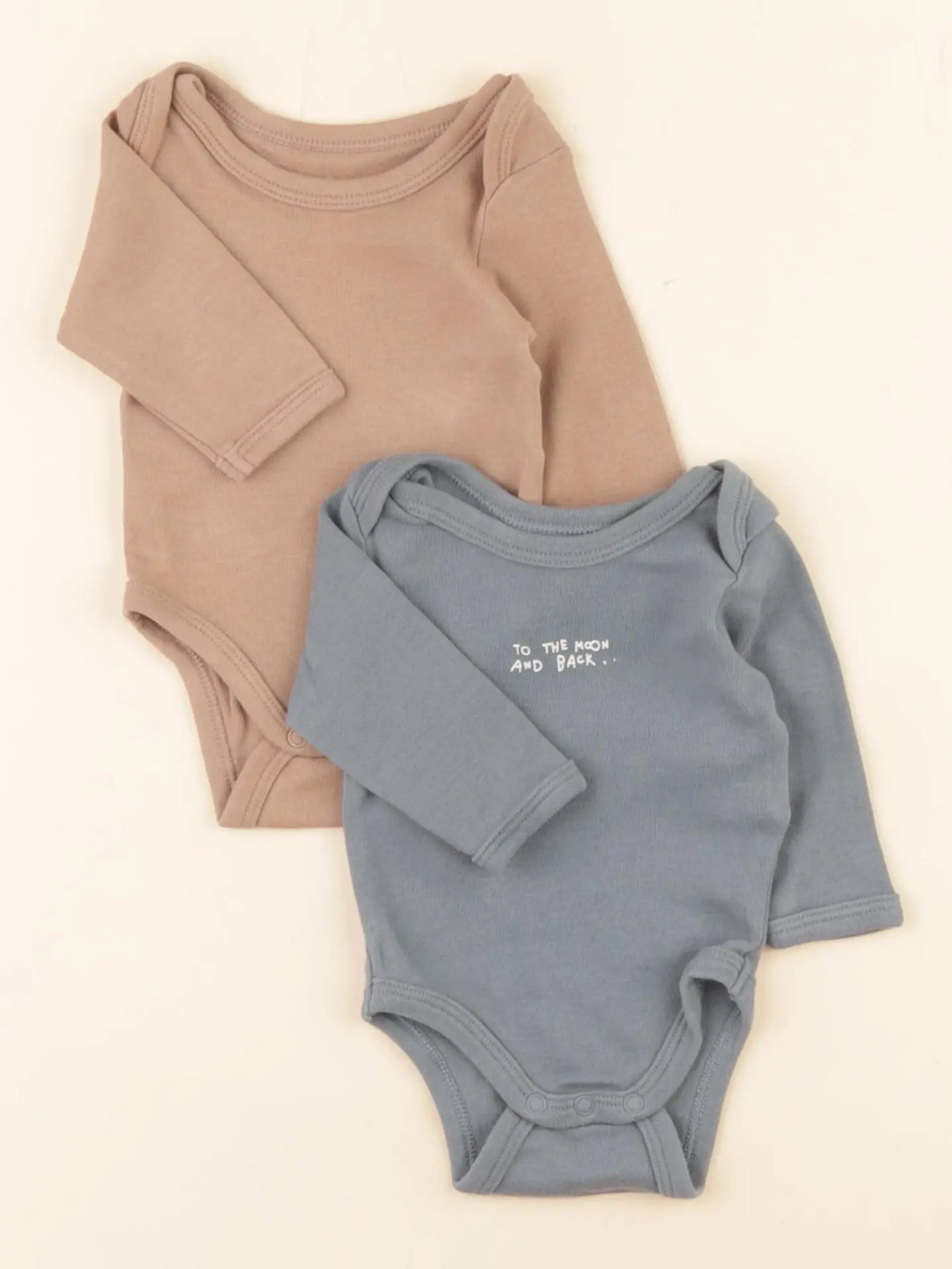 Vertbaudet - lot de 2 bodies en coton marron, bleu - 1 mois