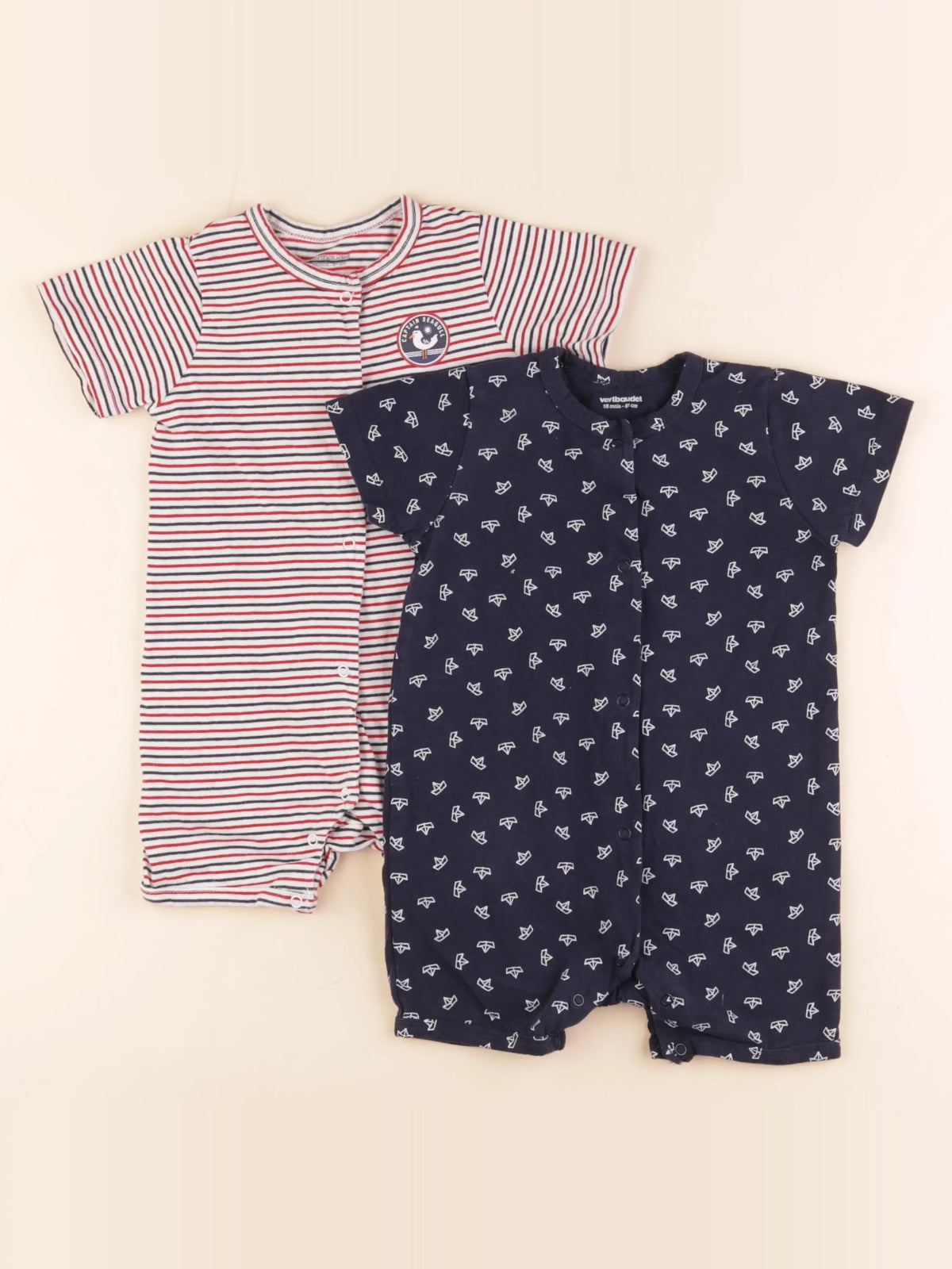 Vertbaudet - lot de 2 pyjamas coton bleu, rouge - 18 mois
