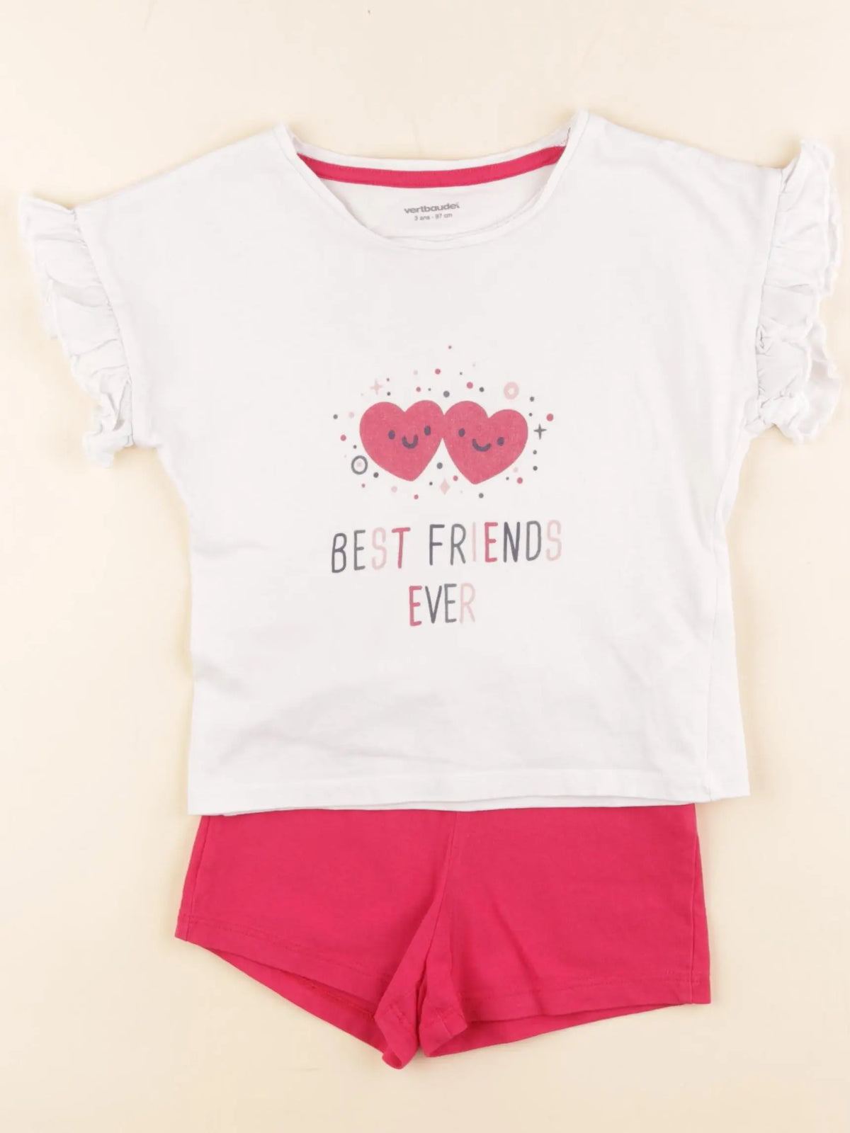 Vertbaudet - pyjama coton rose, blanc - 3 ans