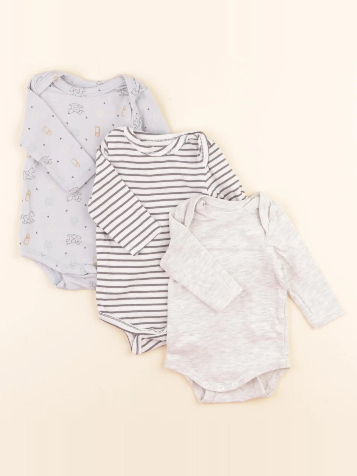 Tape à l'oeil - lot de 3 bodies en coton gris, blanc, bleu - 1 mois