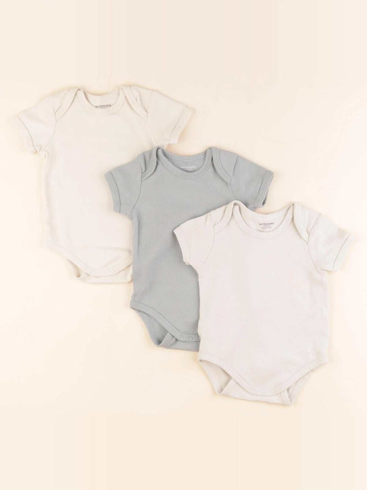 Vertbaudet - lot de 3 bodies en coton beige - 9 mois