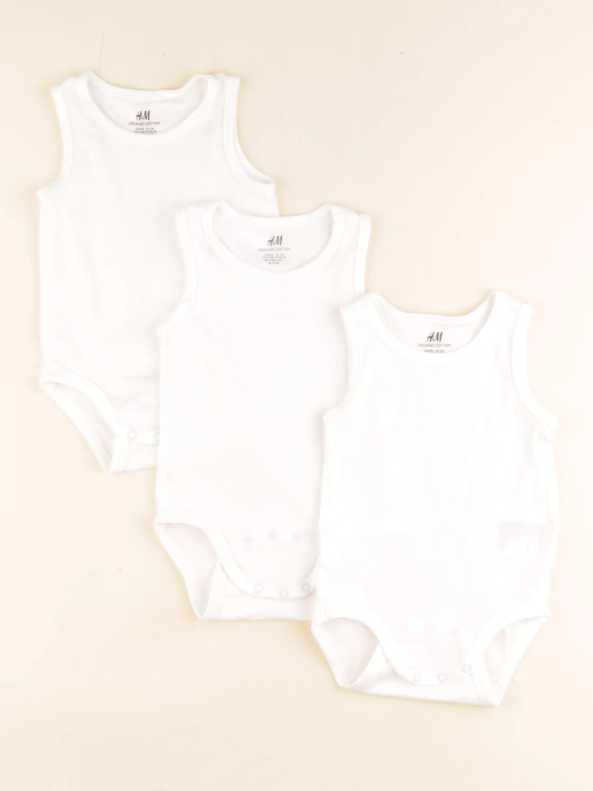 H&M - lot de 3 bodies en coton blanc - 9/12 mois