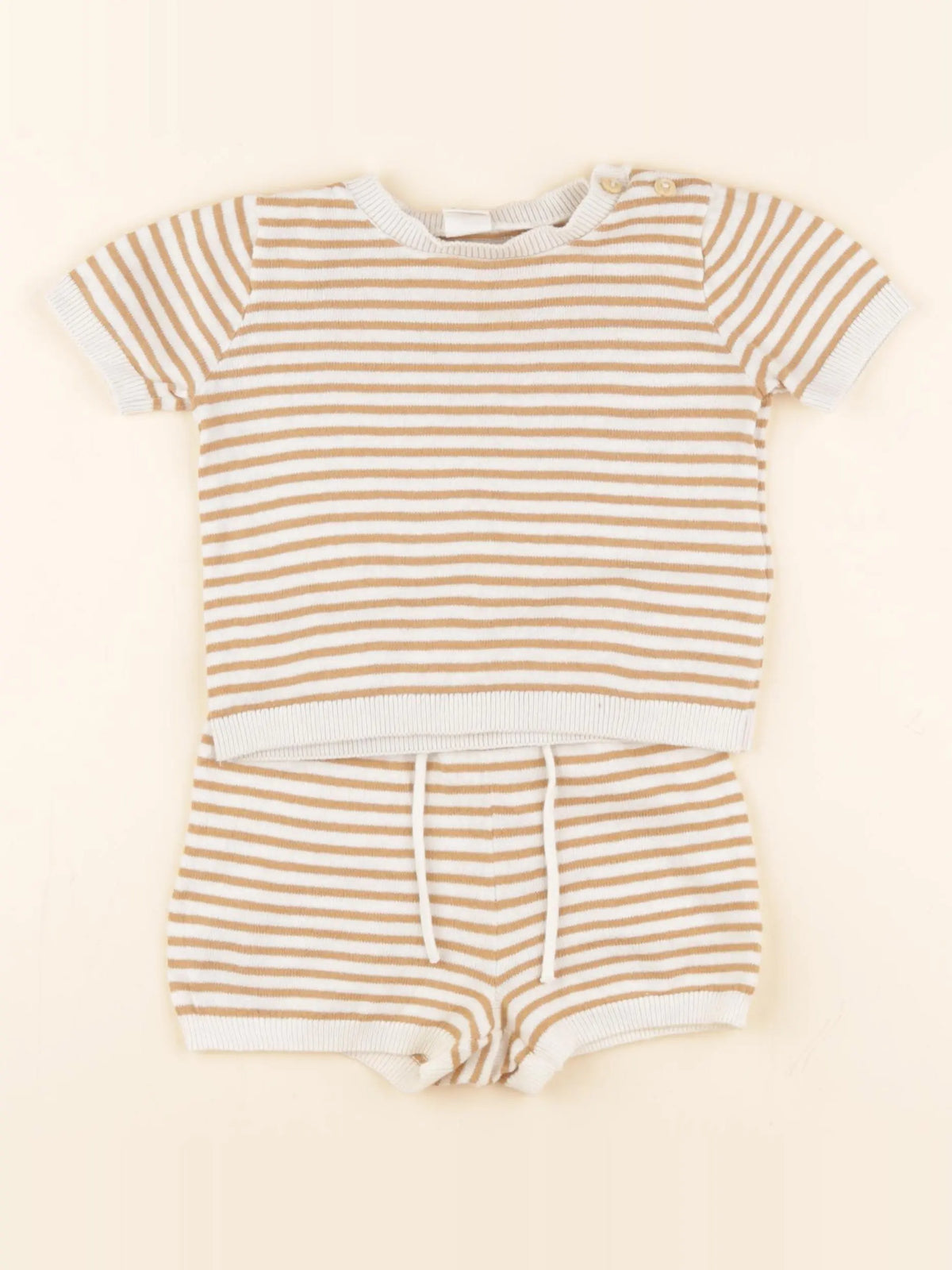 H&M - ensemble beige, marron - 6/9 mois
