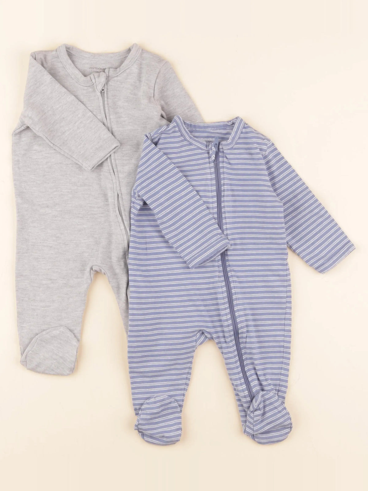 Vertbaudet - lot de 2 pyjamas coton bleu, gris - 3 mois
