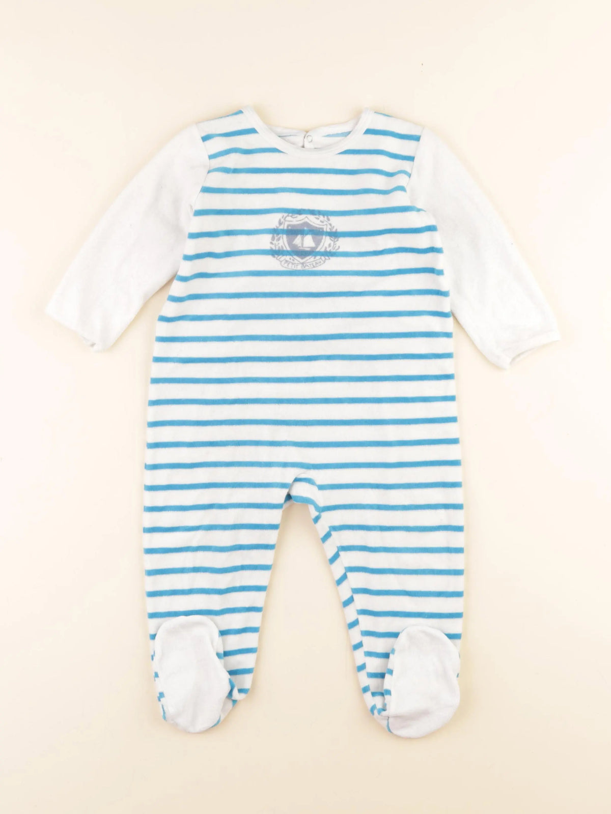 Petit Bateau - pyjama velours bleu, blanc - 18 mois