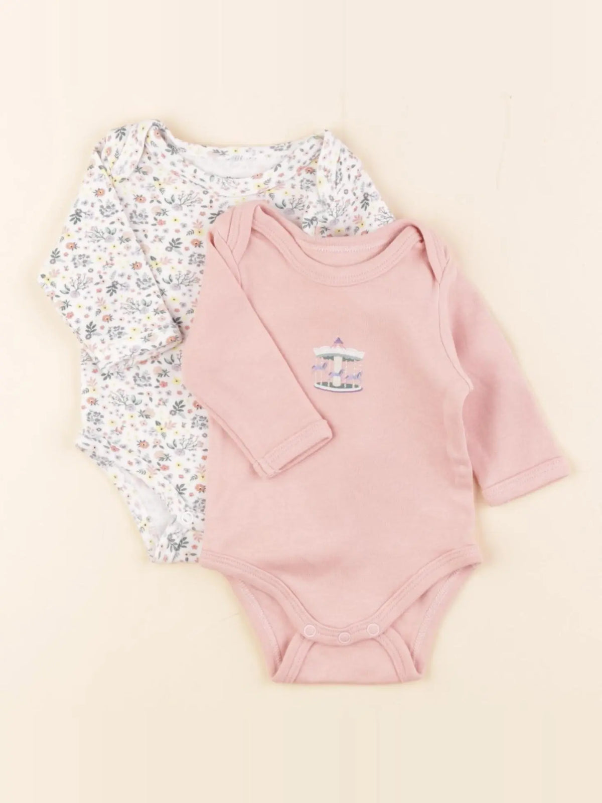 Vertbaudet - lot de 2 bodies en coton blanc, rose - 1 mois