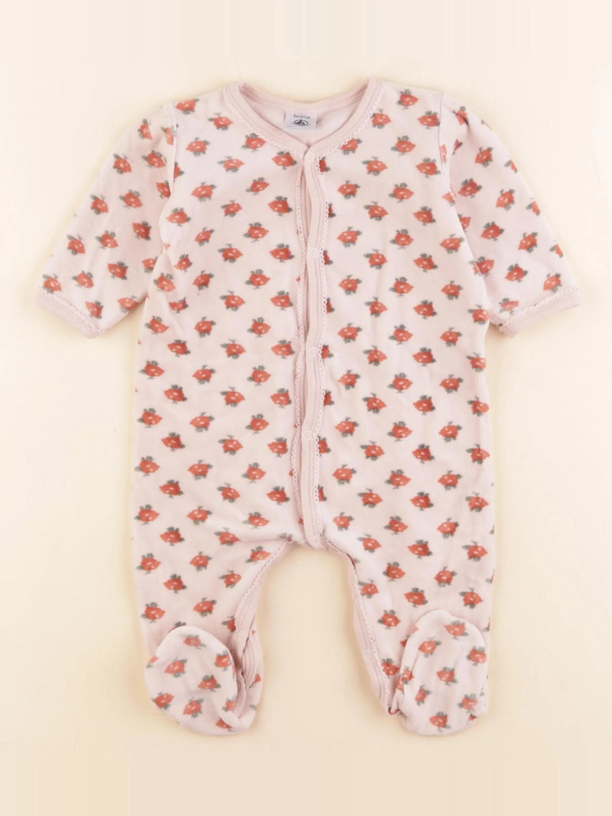 Petit Bateau - pyjama velours rose - 6 mois
